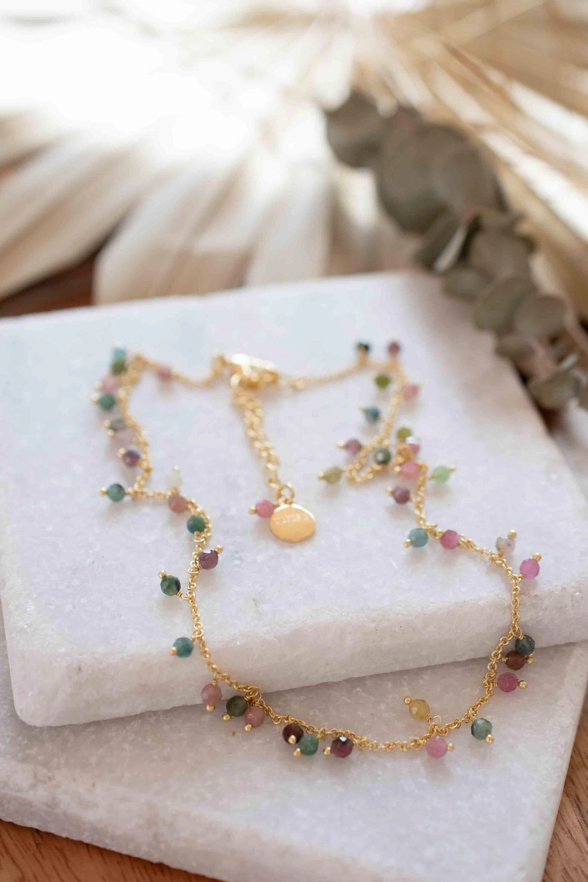 Moonstone, Labradorite, Aqua Chalcedony, Tourmaline or Turquoise Choker Necklace ~ Gold Plated 18k ~ MN134