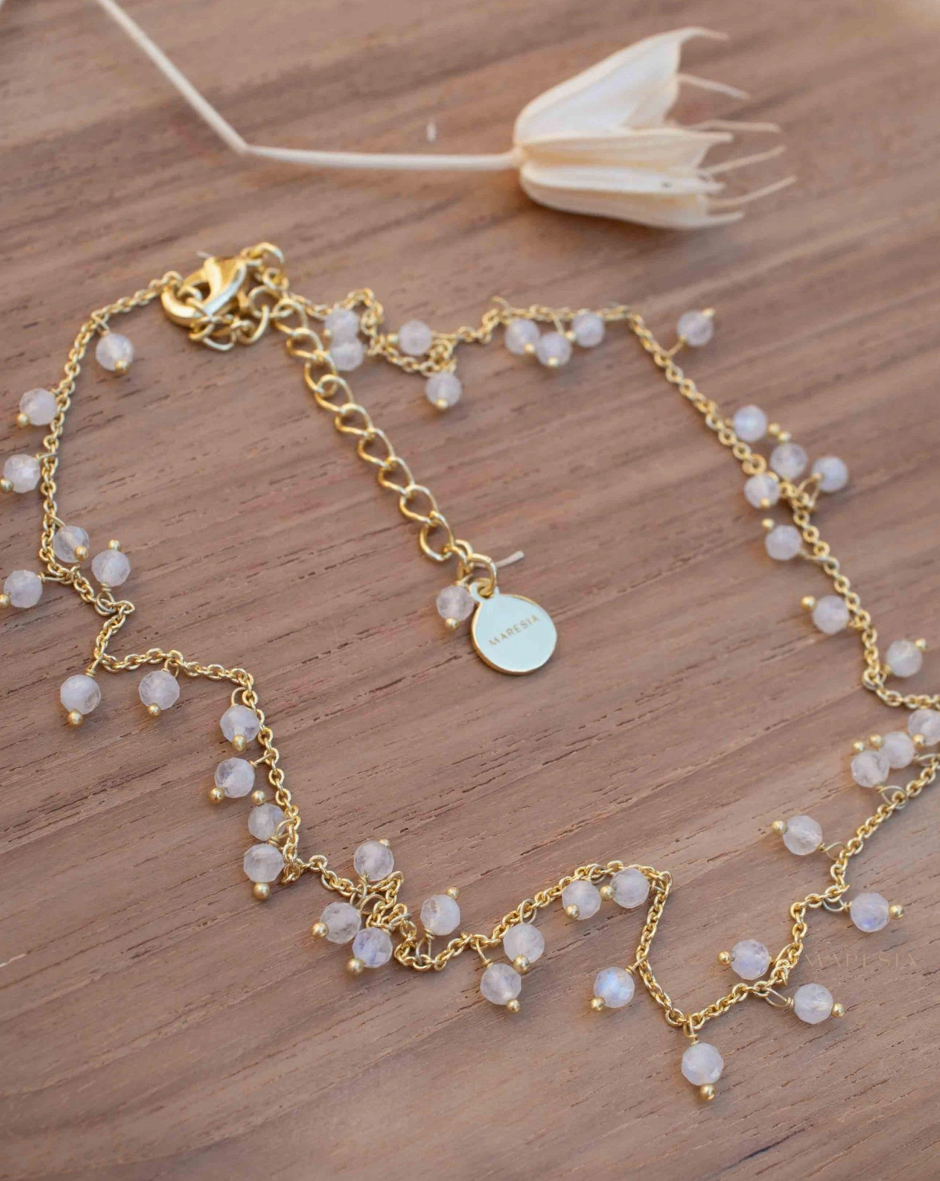 Moonstone, Labradorite, Aqua Chalcedony, Tourmaline or Turquoise Choker Necklace ~ Gold Plated 18k ~ MN134