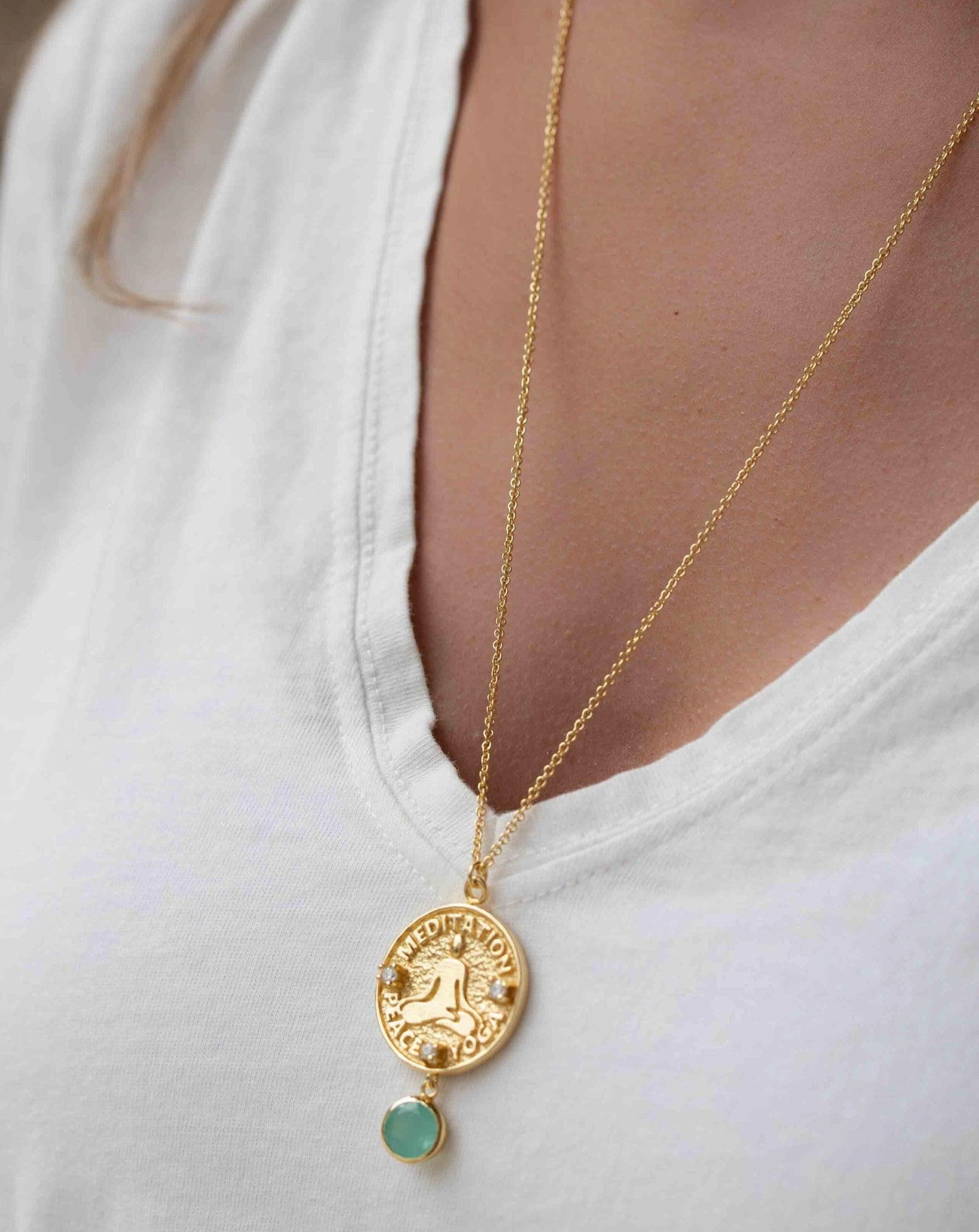 Moonstone, Labradorite or Aqua Chalcedony ~ Meditation Peace Yoga Necklace  ~ Gold plated 18k  ~ Cubic zirconia ~ MN118