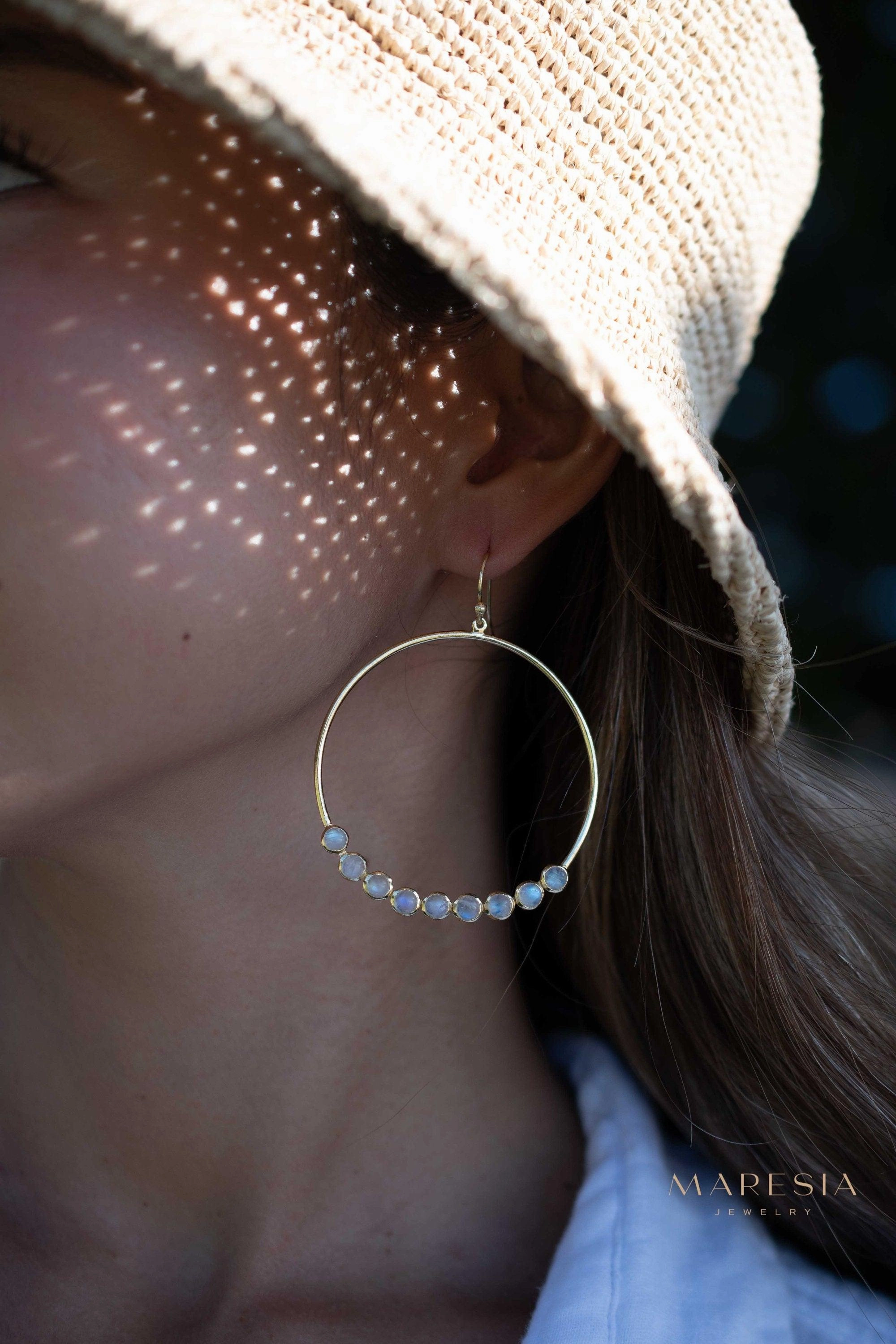 Moonstone Large Round 18k Gold Plated Earrings ~ ME211