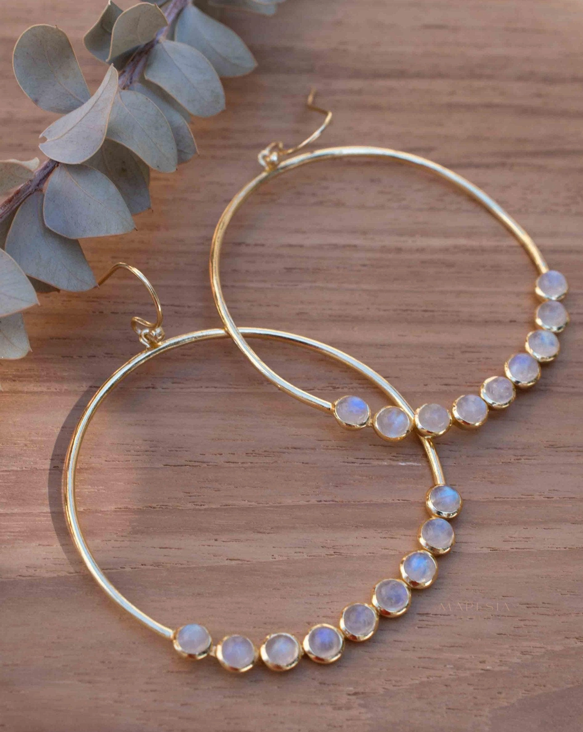 Moonstone Large Round 18k Gold Plated Earrings ~ ME211