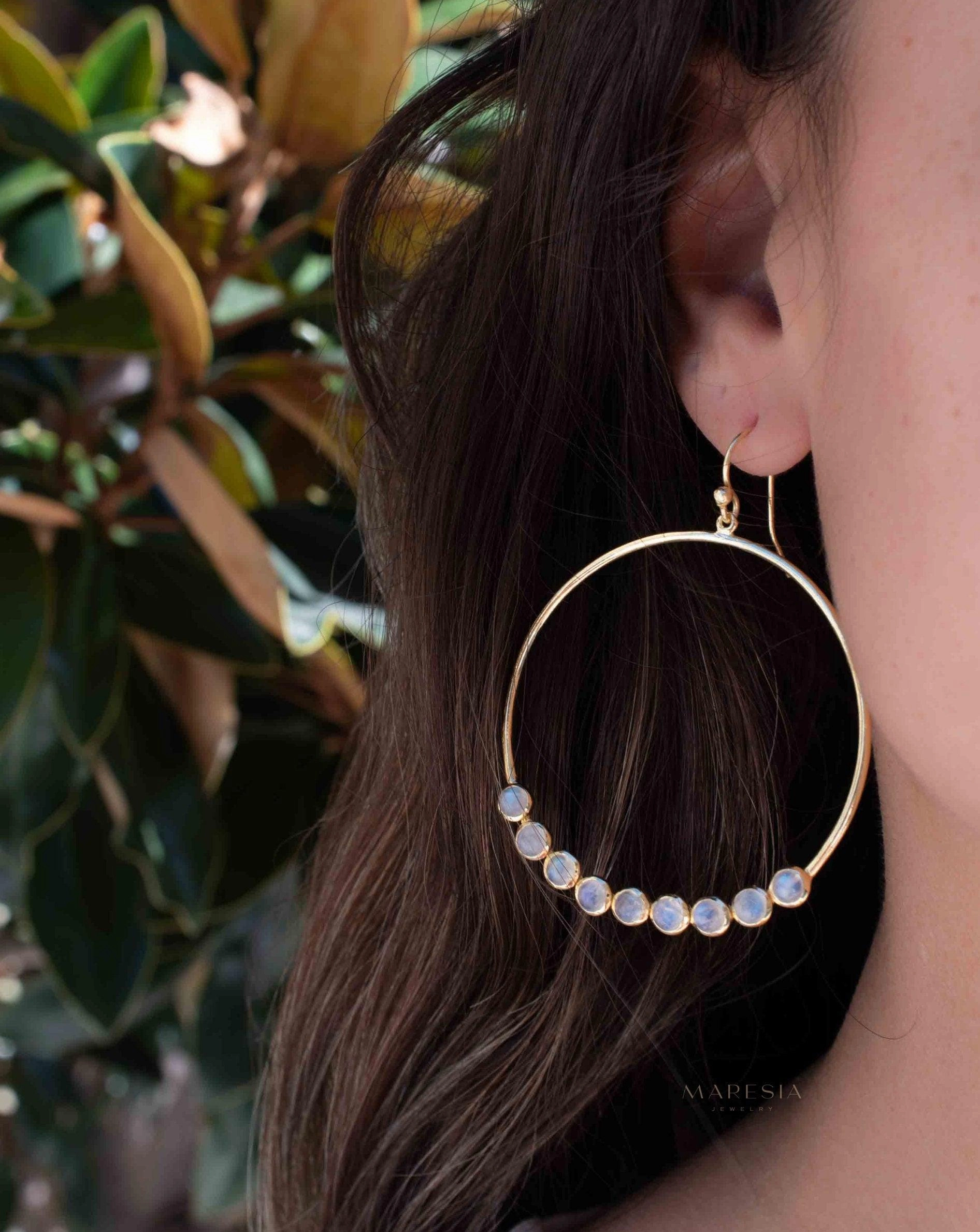 Moonstone Large Round 18k Gold Plated Earrings ~ ME211