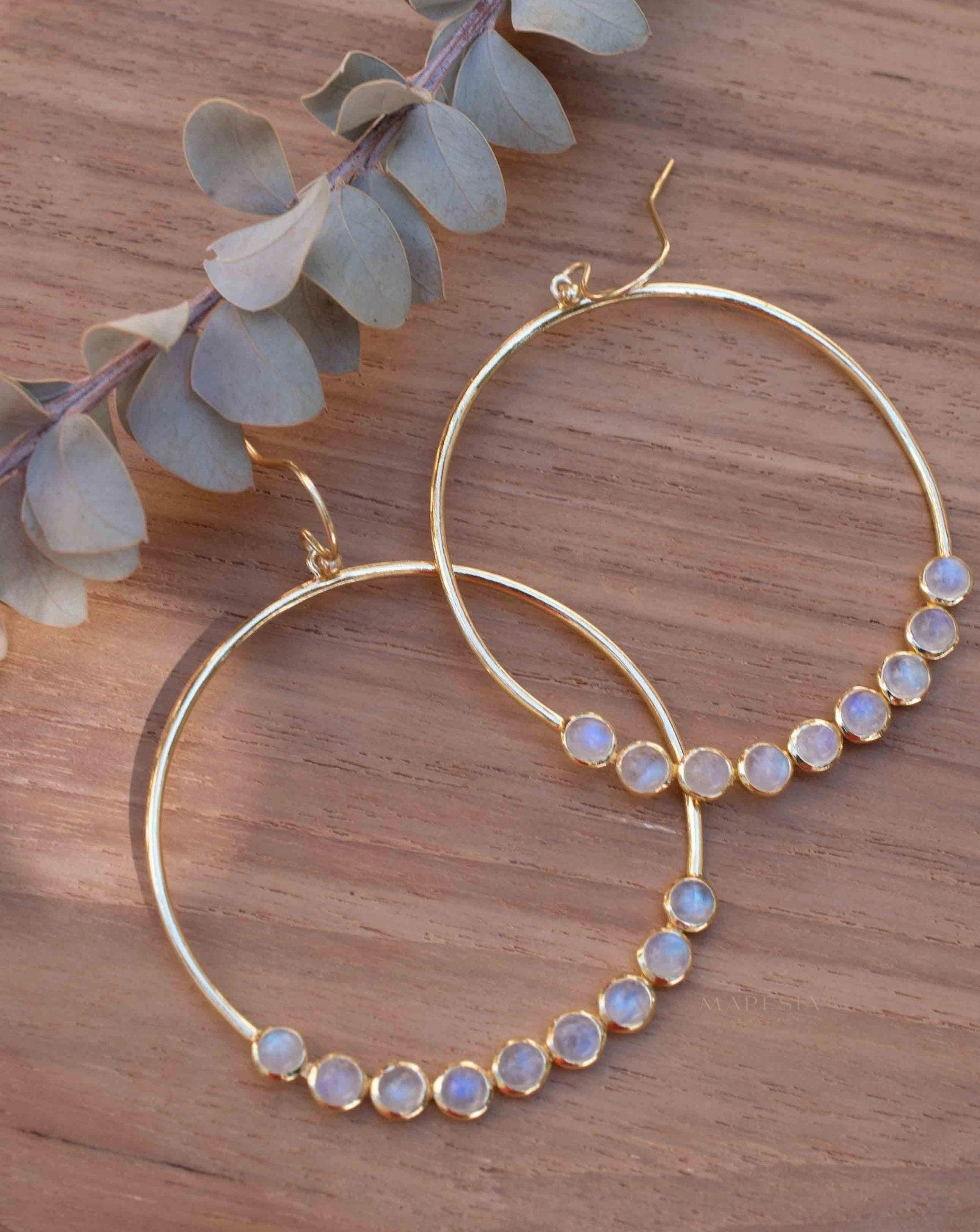 Moonstone Large Round 18k Gold Plated Earrings ~ ME211
