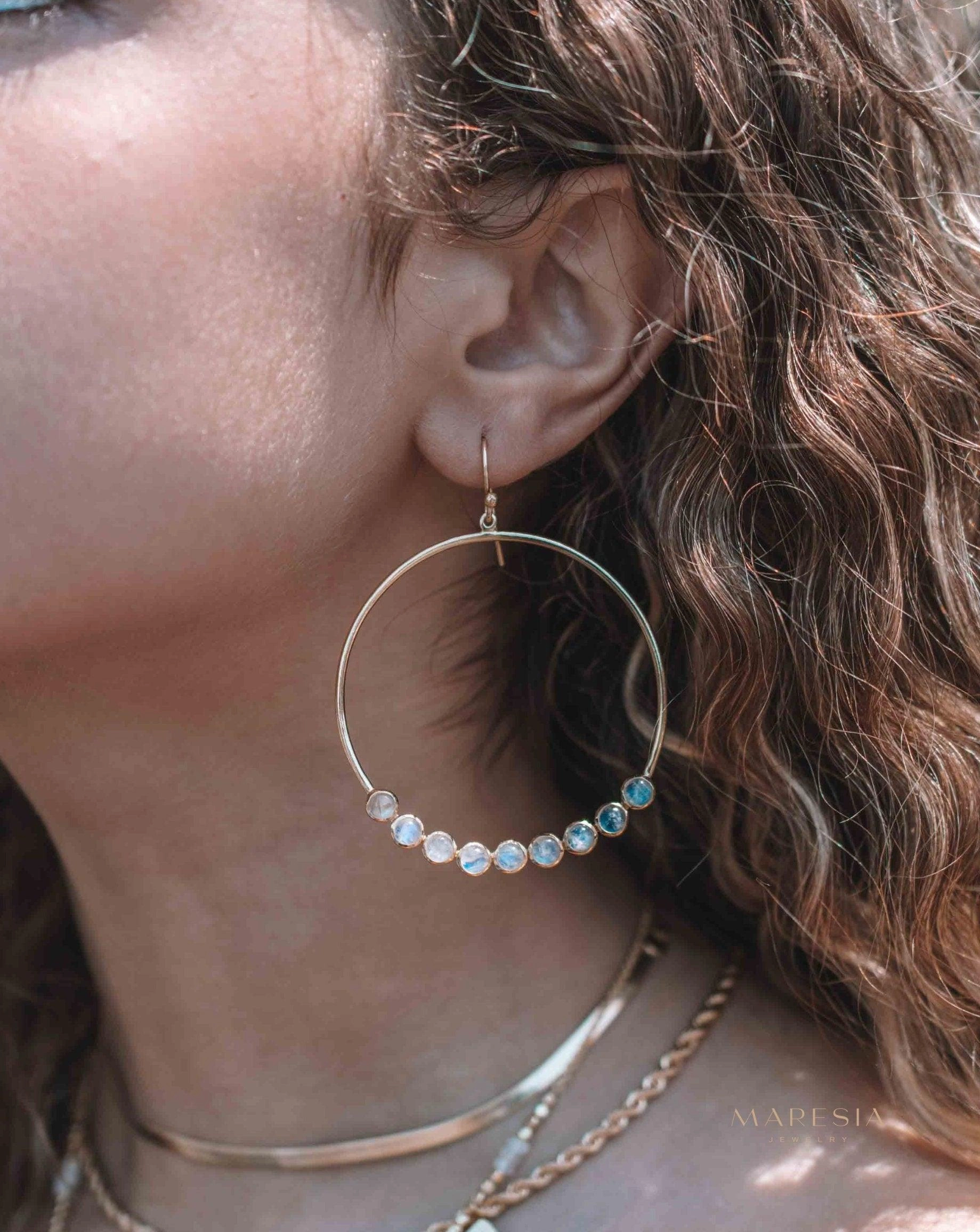 Moonstone Large Round 18k Gold Plated Earrings ~ ME211