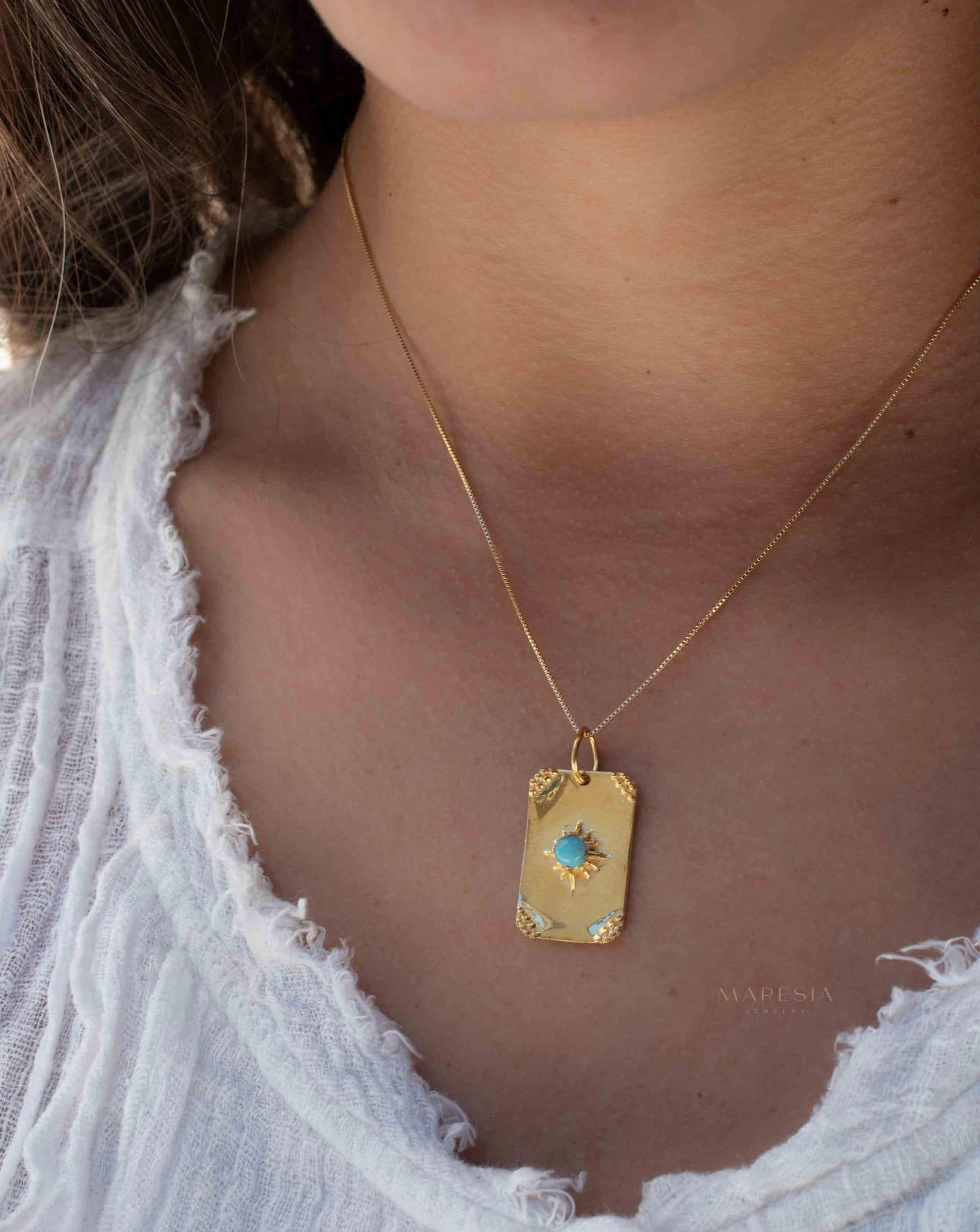 Moonstone, Larimar or Turquoise Necklace ~ Pendant ~ Gold Plated  ~ MN146