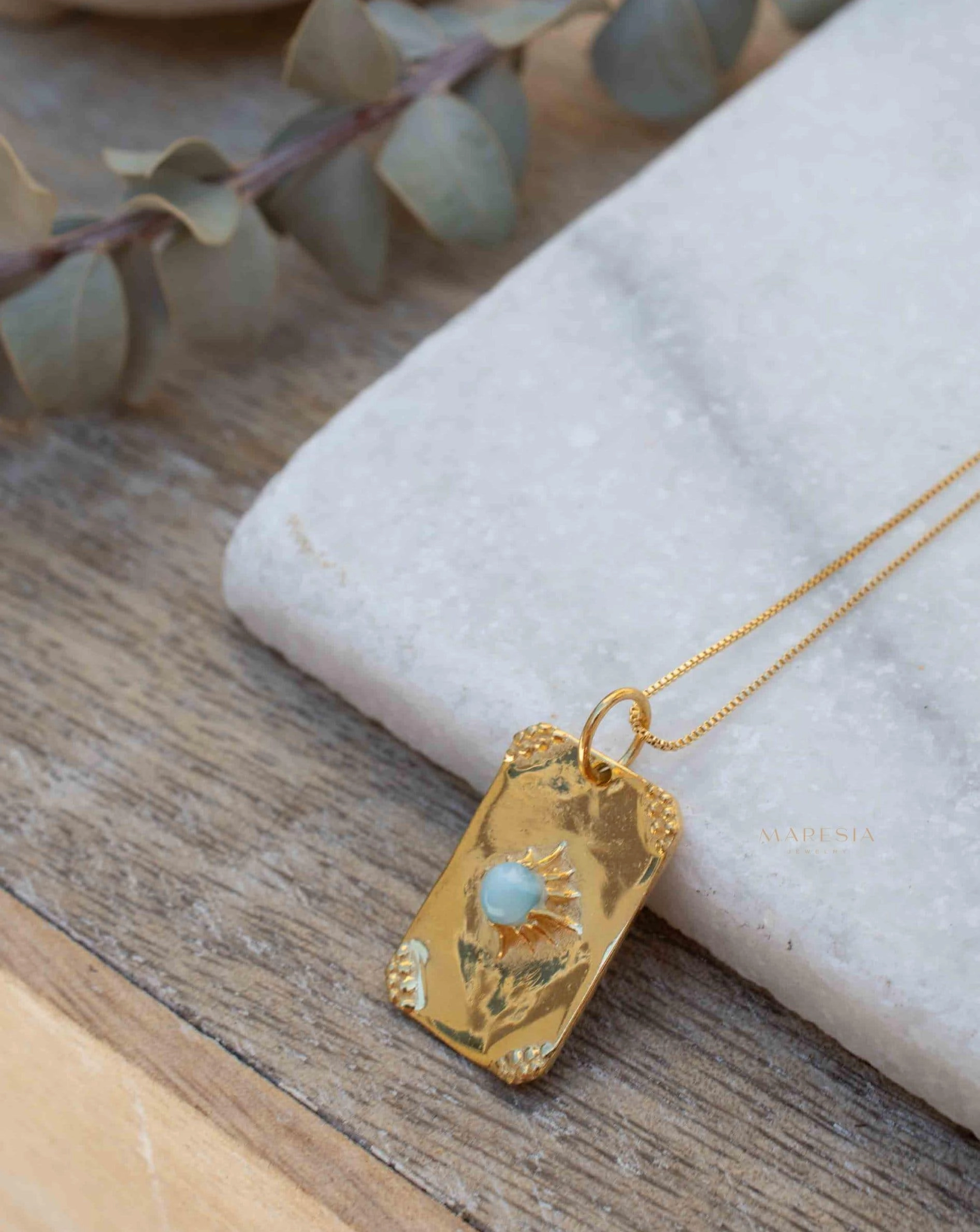 Moonstone, Larimar or Turquoise Necklace ~ Pendant ~ Gold Plated  ~ MN146