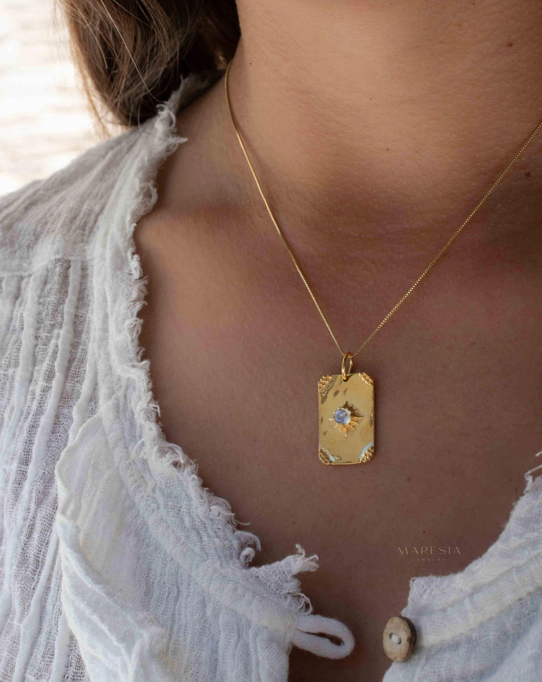 Moonstone, Larimar or Turquoise Necklace ~ Pendant ~ Gold Plated  ~ MN146