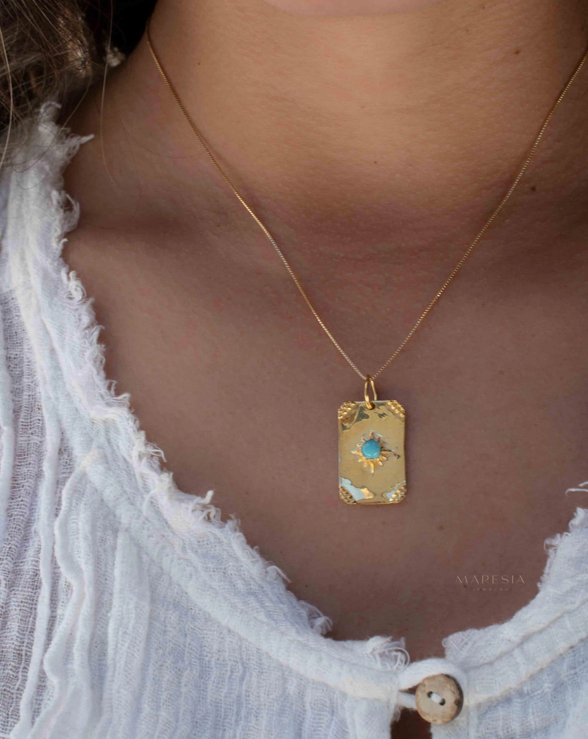 Moonstone, Larimar or Turquoise Necklace ~ Pendant ~ Gold Plated  ~ MN146