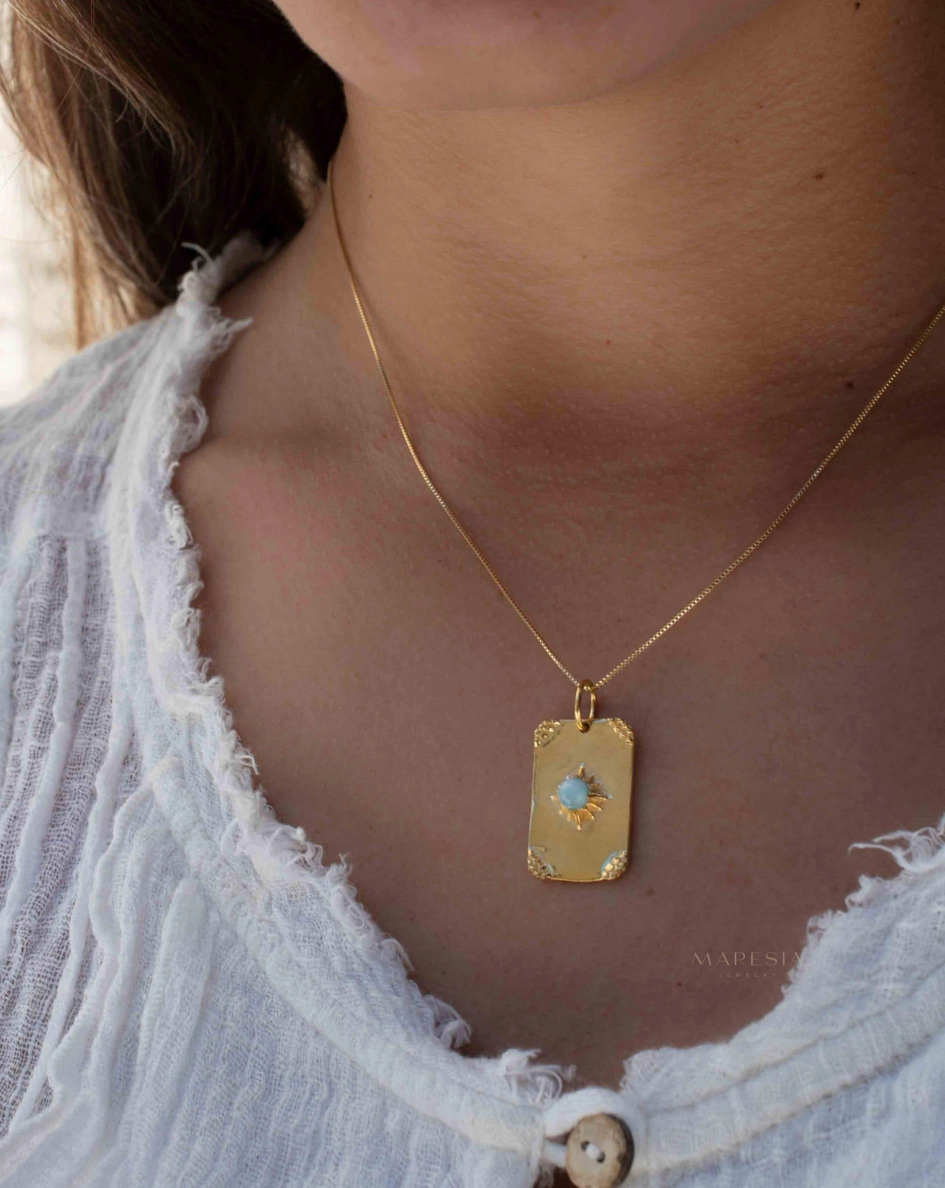 Moonstone, Larimar or Turquoise Necklace ~ Pendant ~ Gold Plated  ~ MN146