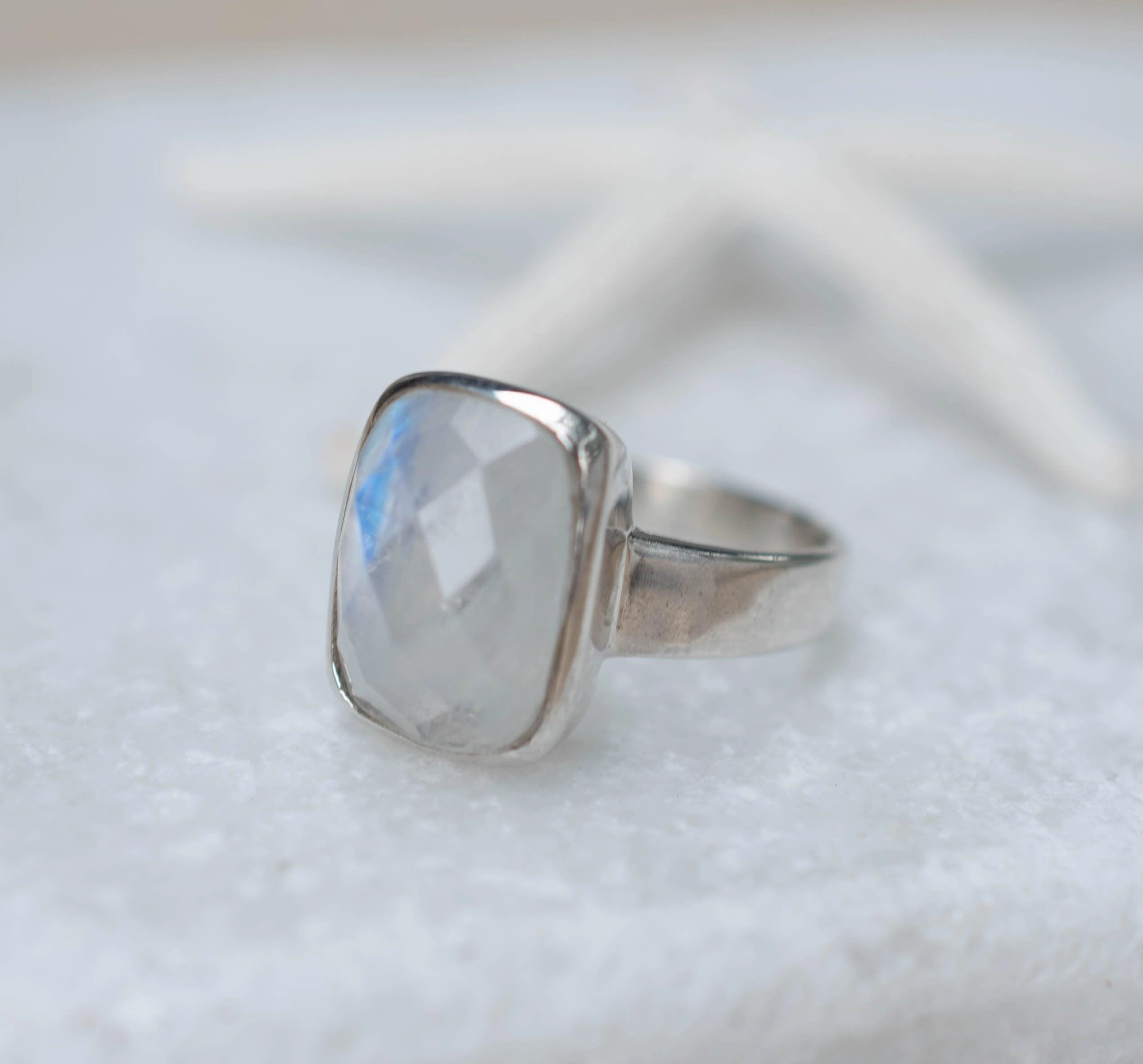 Moonstone Rectangular Ring ~ Sterling Silver 925 ~ MR221