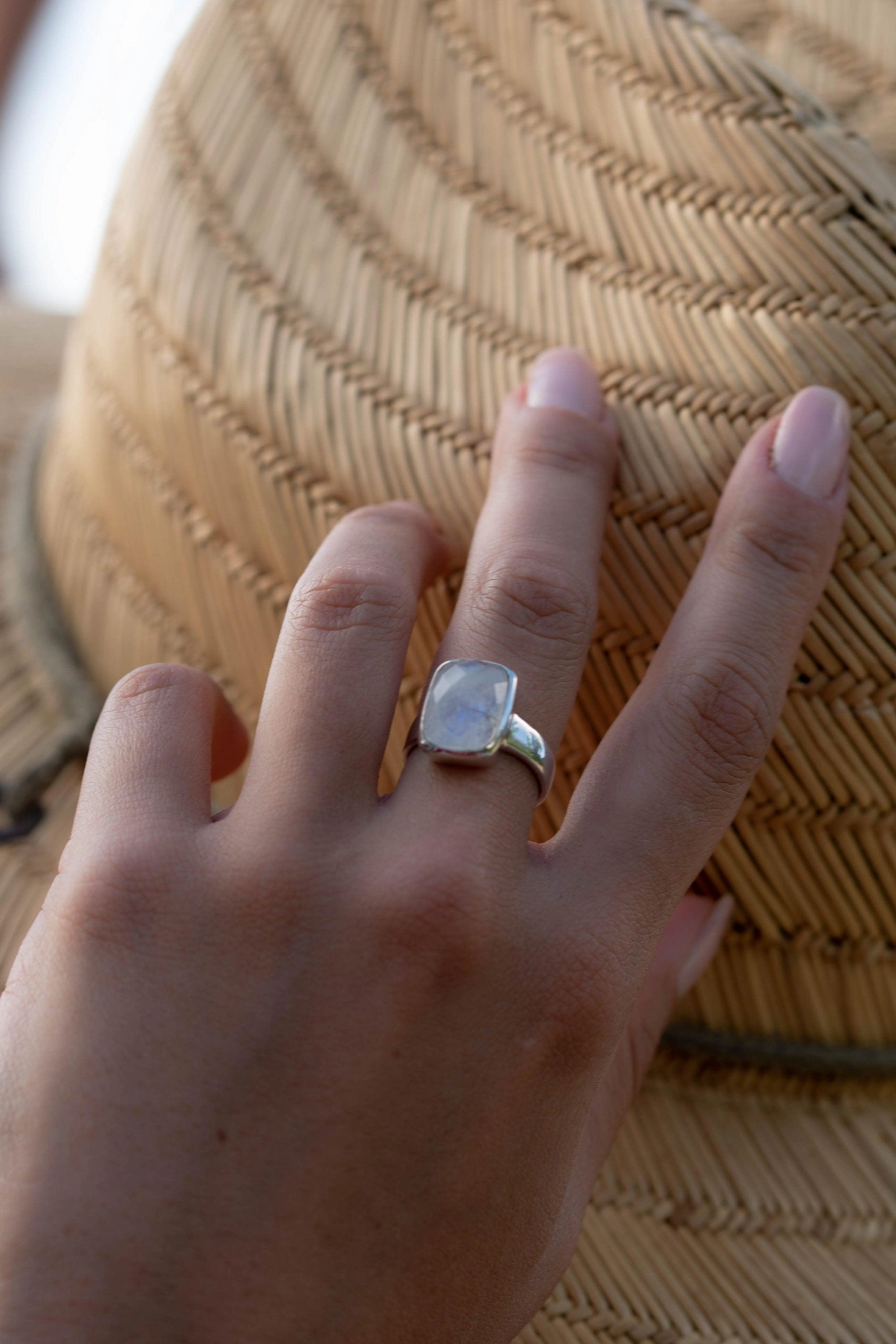 Moonstone Rectangular Ring ~ Sterling Silver 925 ~ MR221