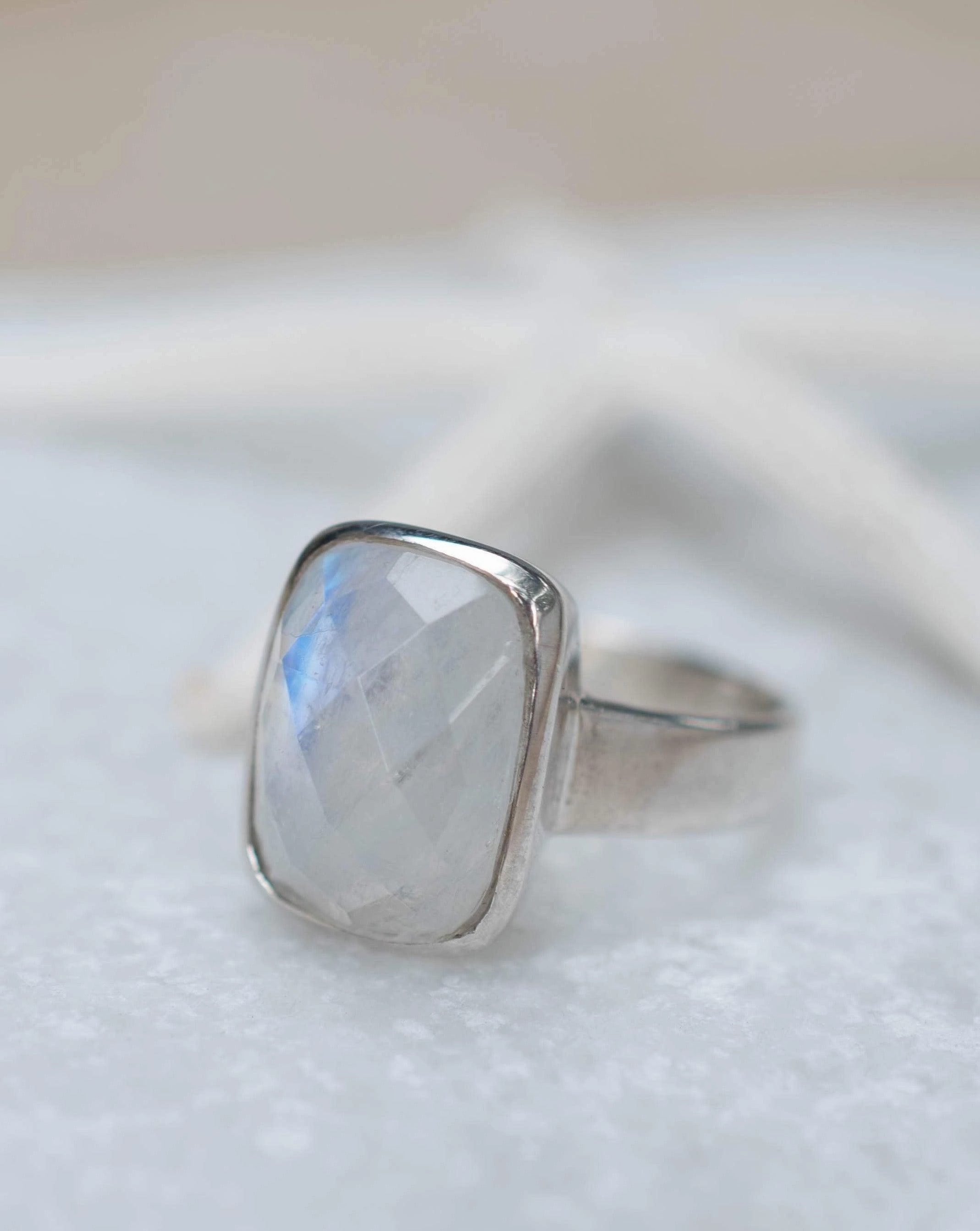 Moonstone Rectangular Ring ~ Sterling Silver 925 ~ MR221