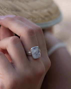 Moonstone Rectangular Ring ~ Sterling Silver 925 ~ MR221