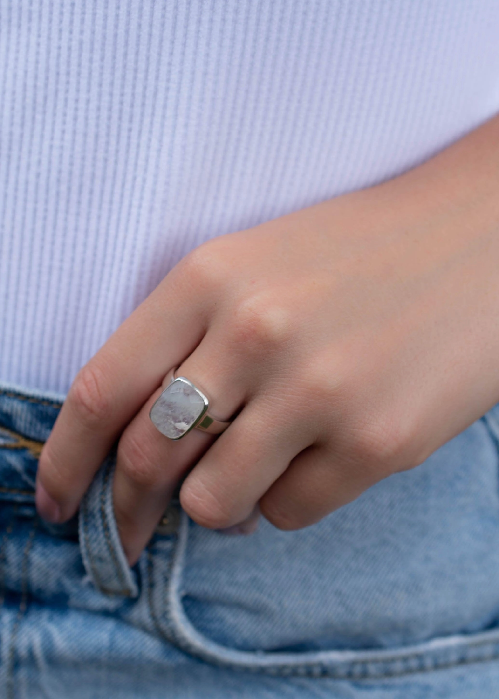 Moonstone Rectangular Ring ~ Sterling Silver 925 ~ MR221