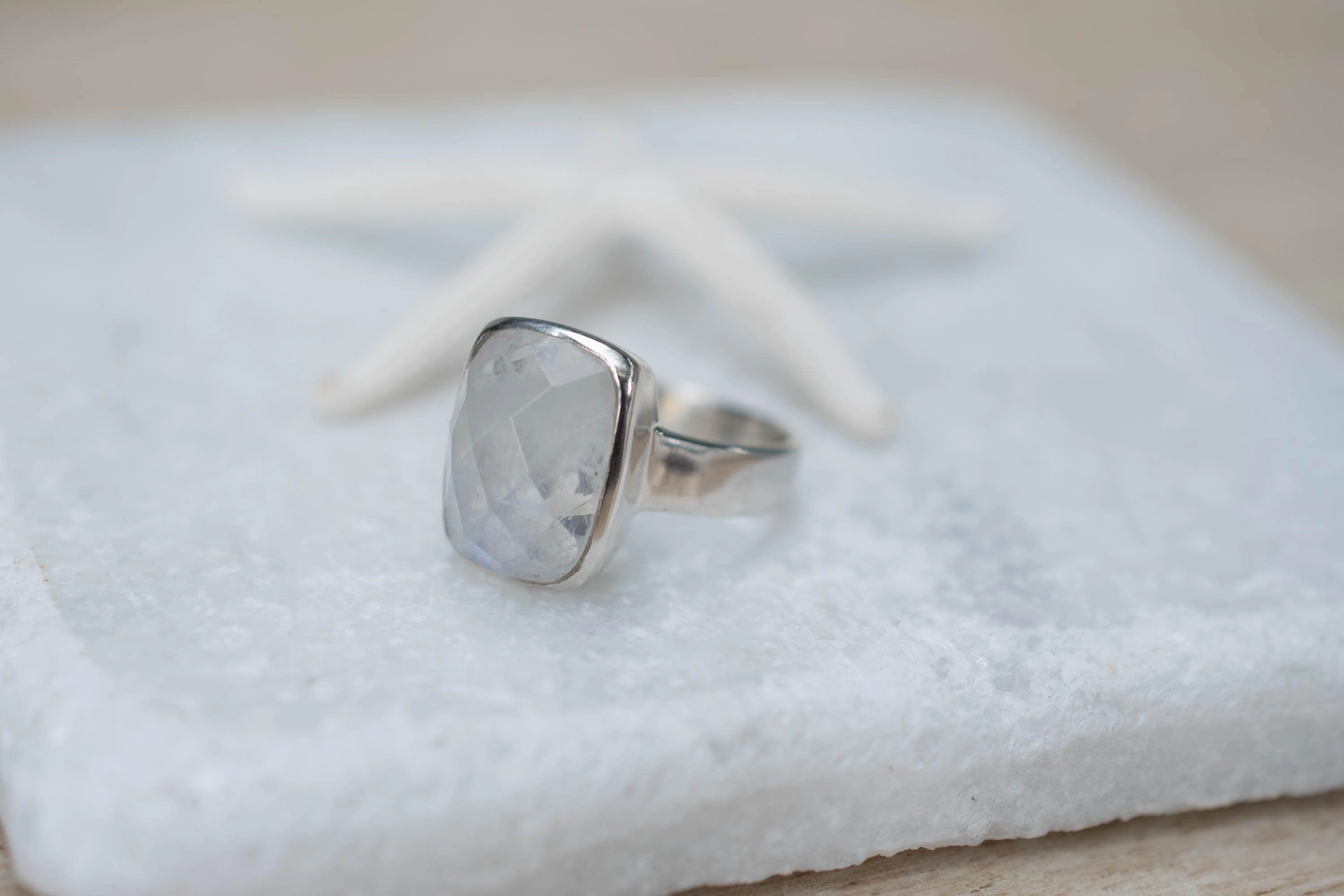 Moonstone Rectangular Ring ~ Sterling Silver 925 ~ MR221