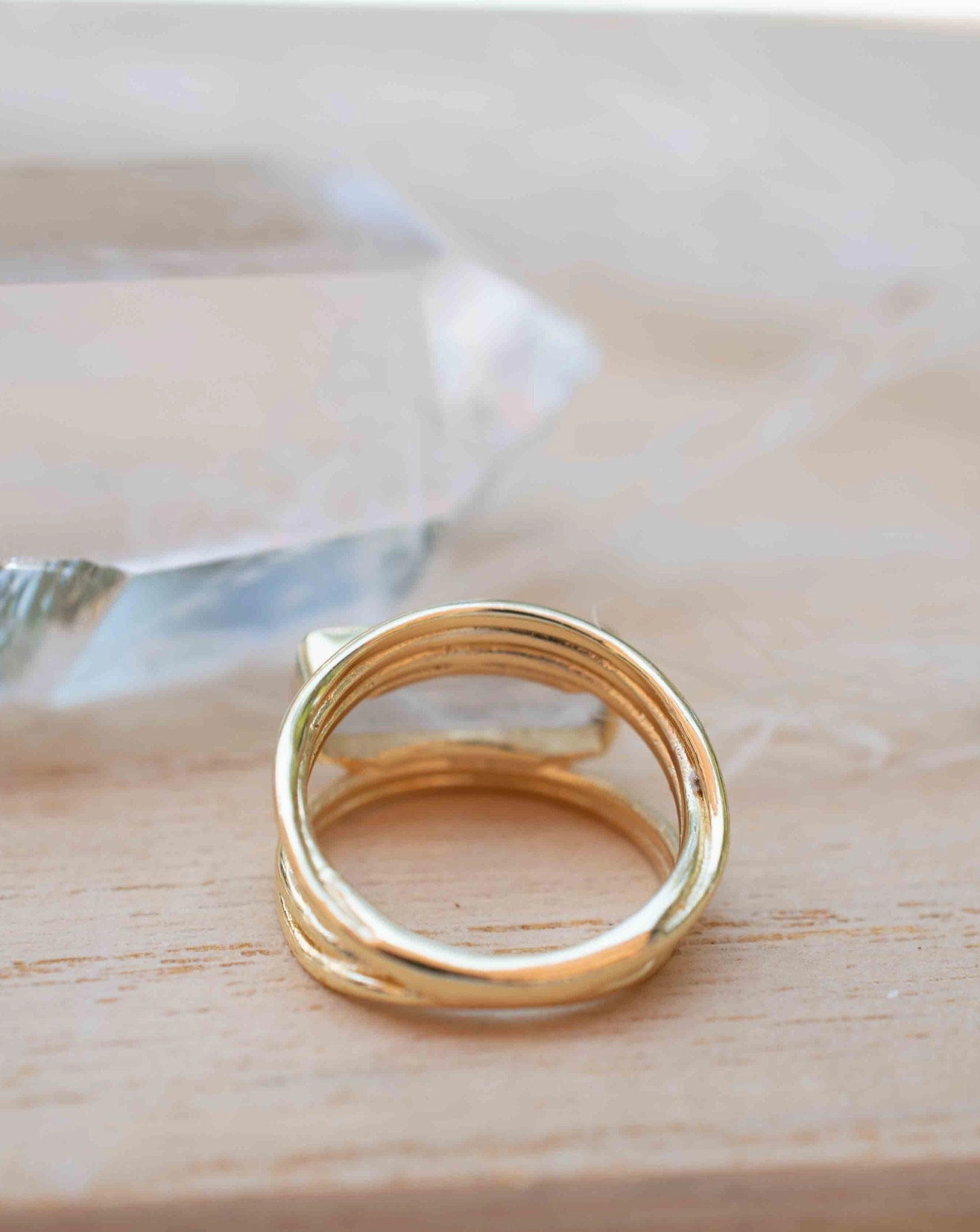 Moonstone Ring ~ Rectangular Stone ~ 18k Gold Plated ~ MR303