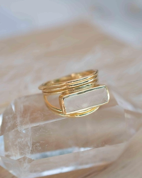 Moonstone Ring ~ Rectangular Stone ~ 18k Gold Plated ~ MR303
