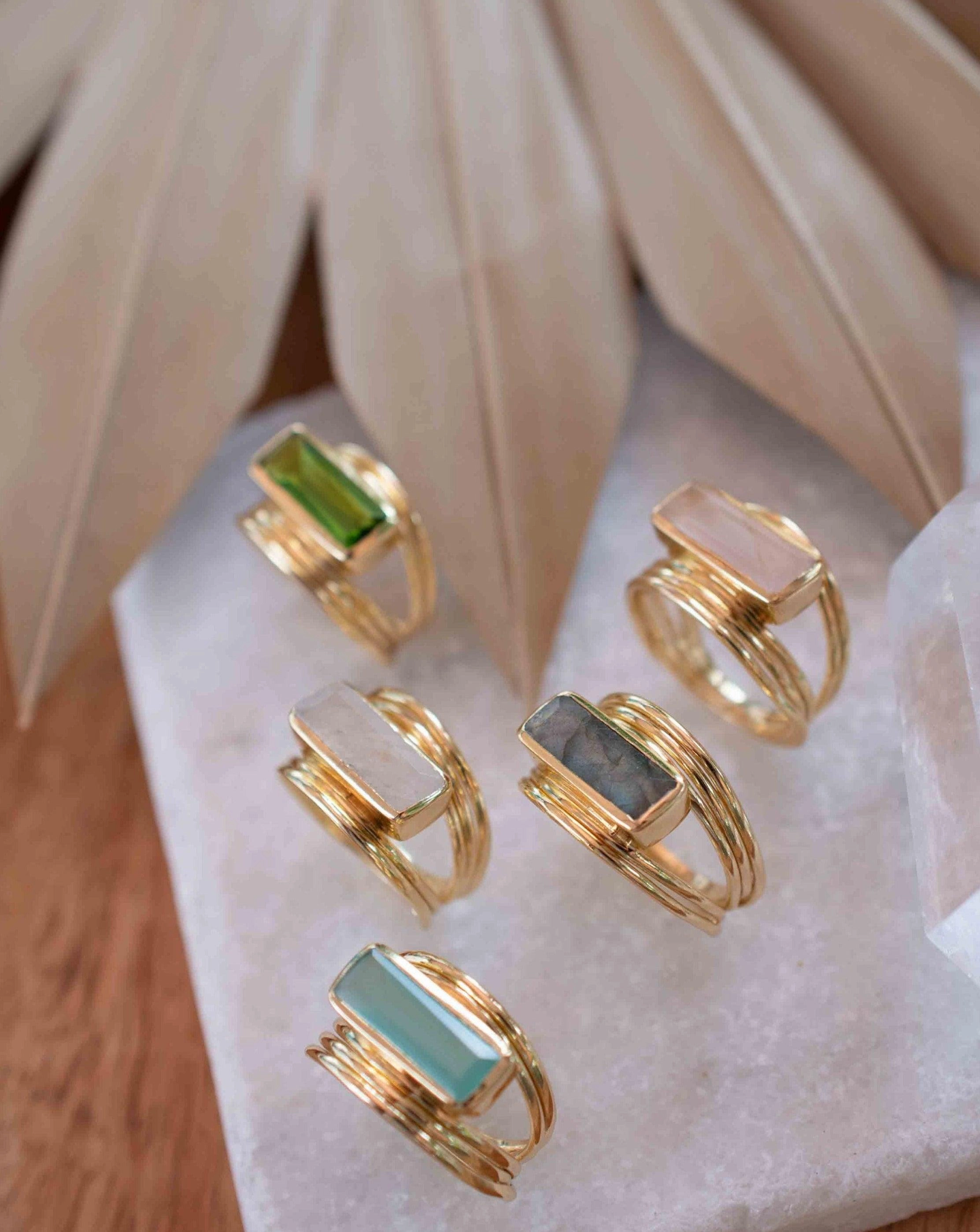 Moonstone Ring ~ Rectangular Stone ~ 18k Gold Plated ~ MR303