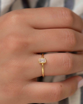 Moonstone Ring ~ Rectangular Stone ~ 18k Gold Plated ~ MR319