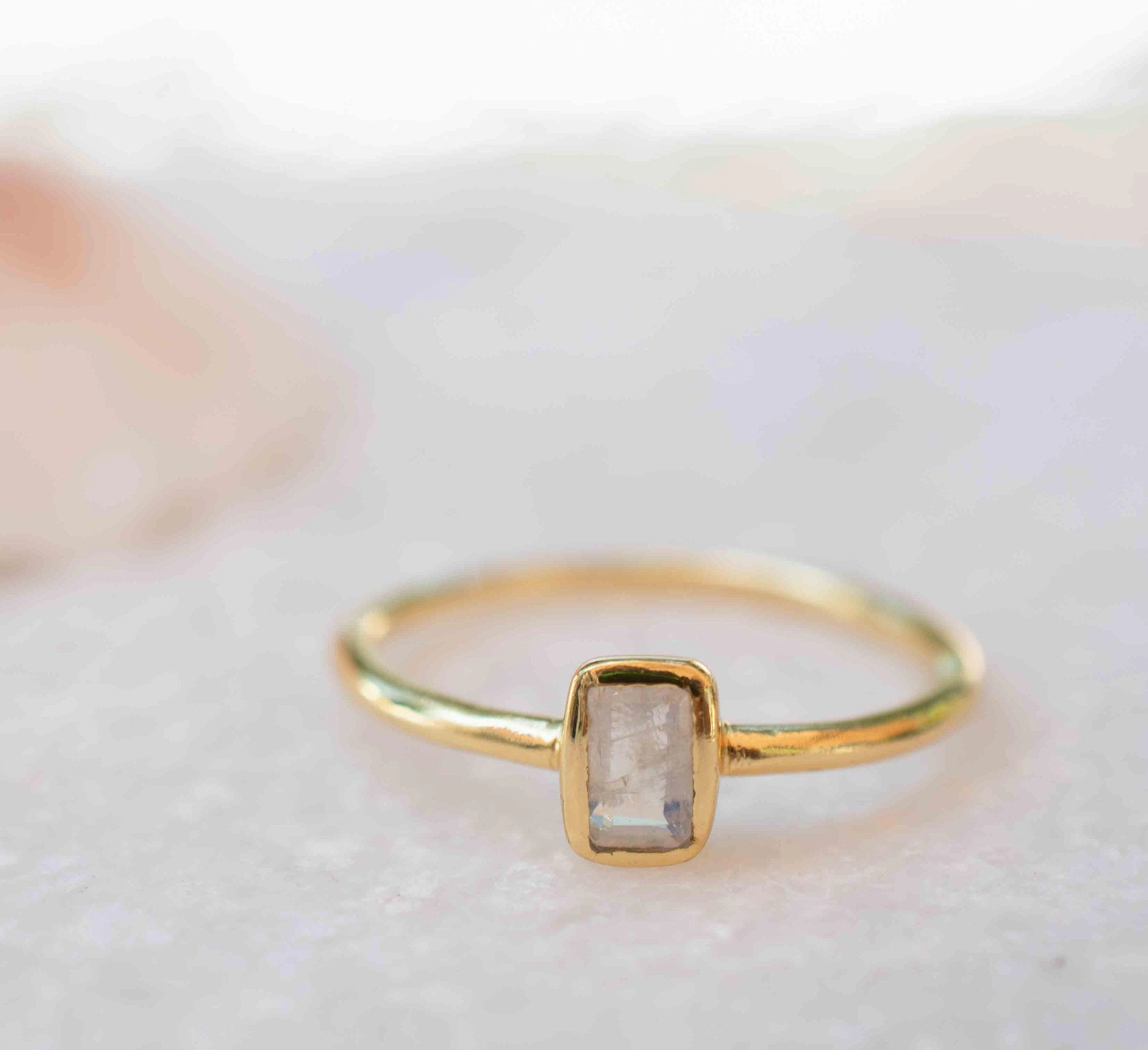 Moonstone Ring ~ Rectangular Stone ~ 18k Gold Plated ~ MR319