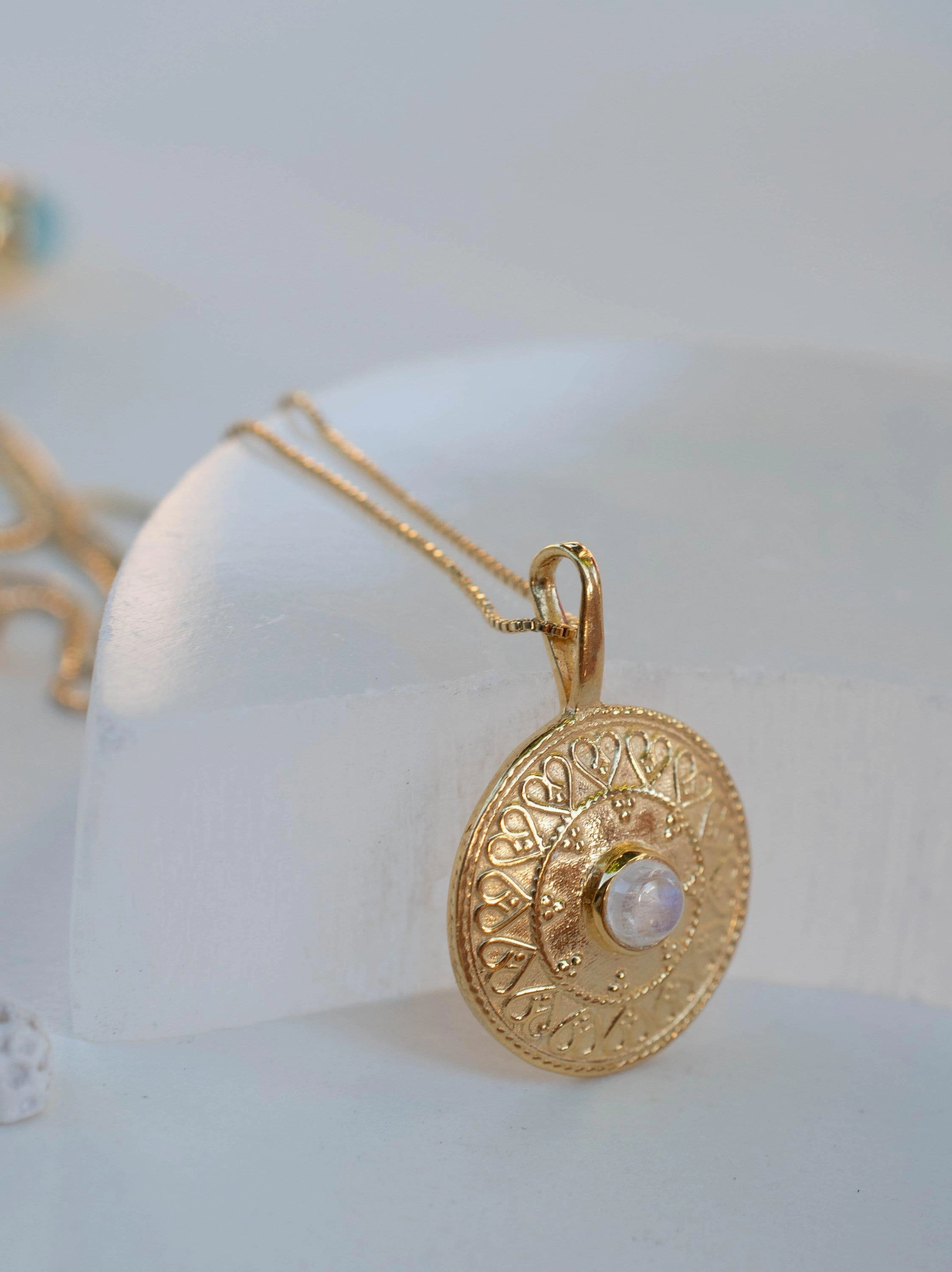 Moonstone Round Pendant ~ Gold Plated over Sterling Silver ~ MN145