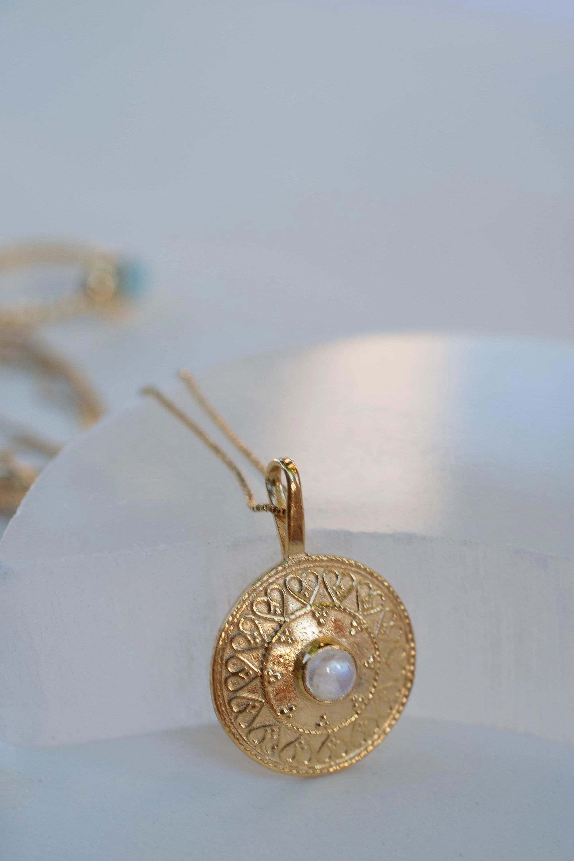 Moonstone Round Pendant ~ Gold Plated over Sterling Silver ~ MN145
