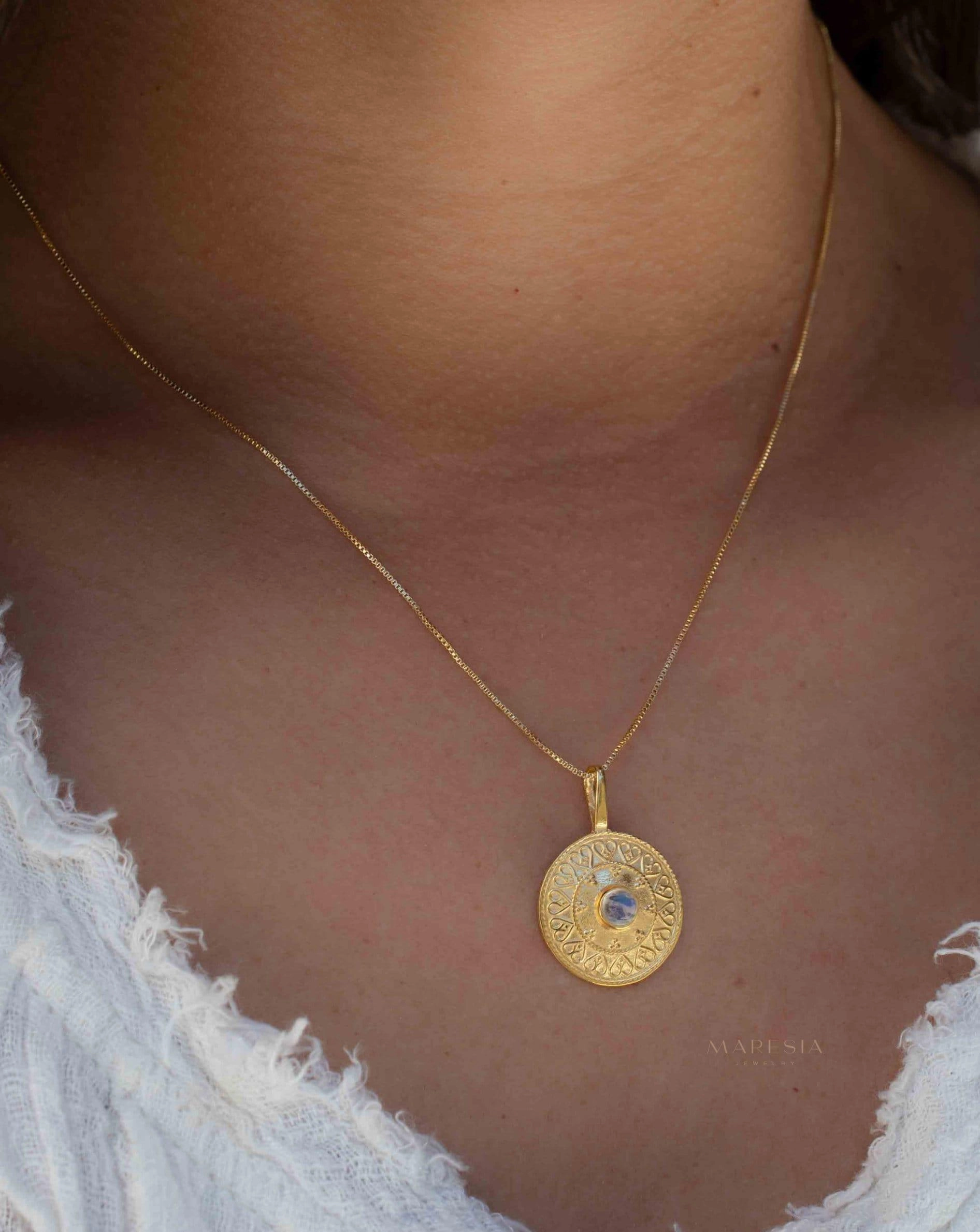 Moonstone Round Pendant ~ Gold Plated over Sterling Silver ~ MN145