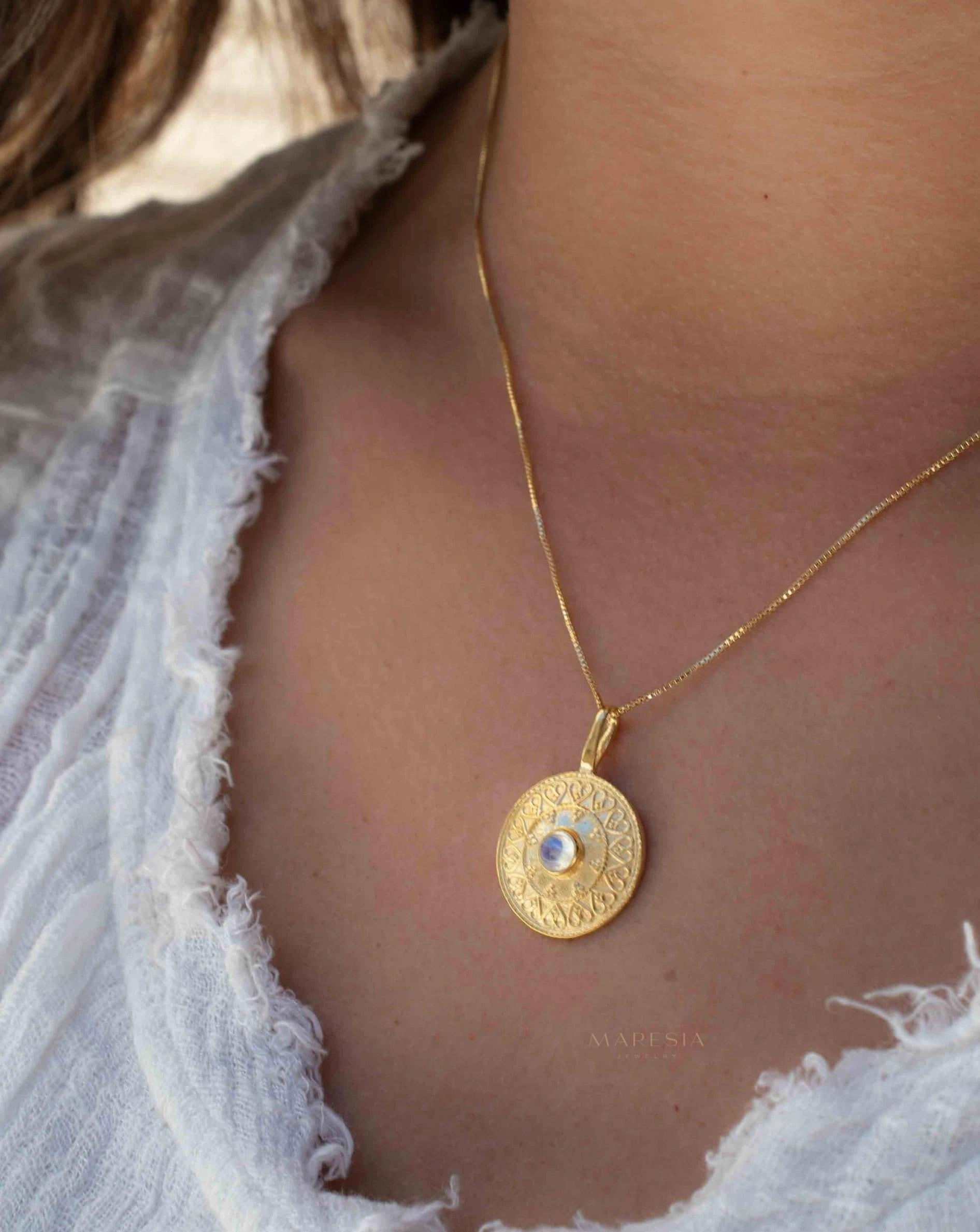 Moonstone Round Pendant ~ Gold Plated over Sterling Silver ~ MN145