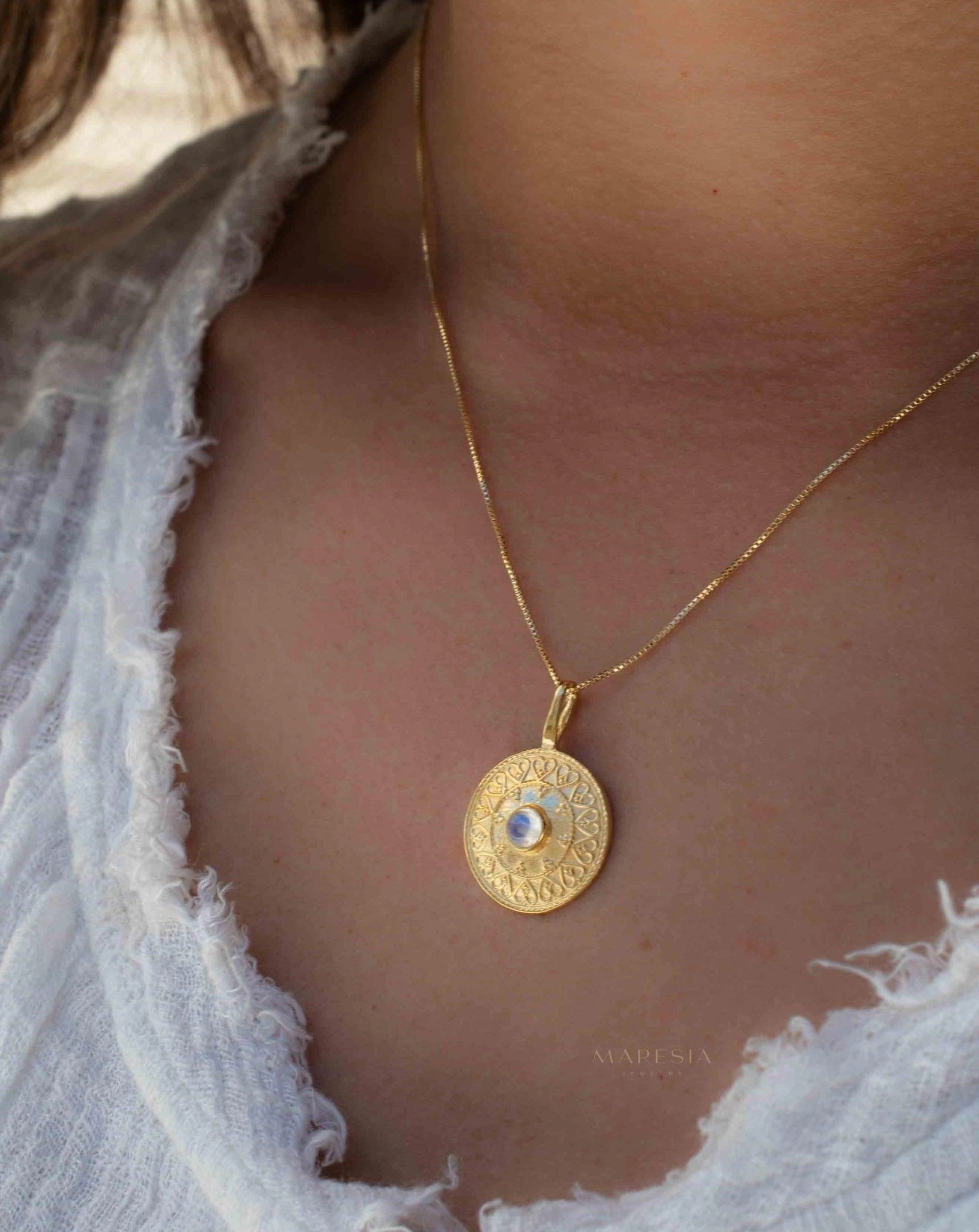 Moonstone Round Pendant ~ Gold Plated over Sterling Silver ~ MN145