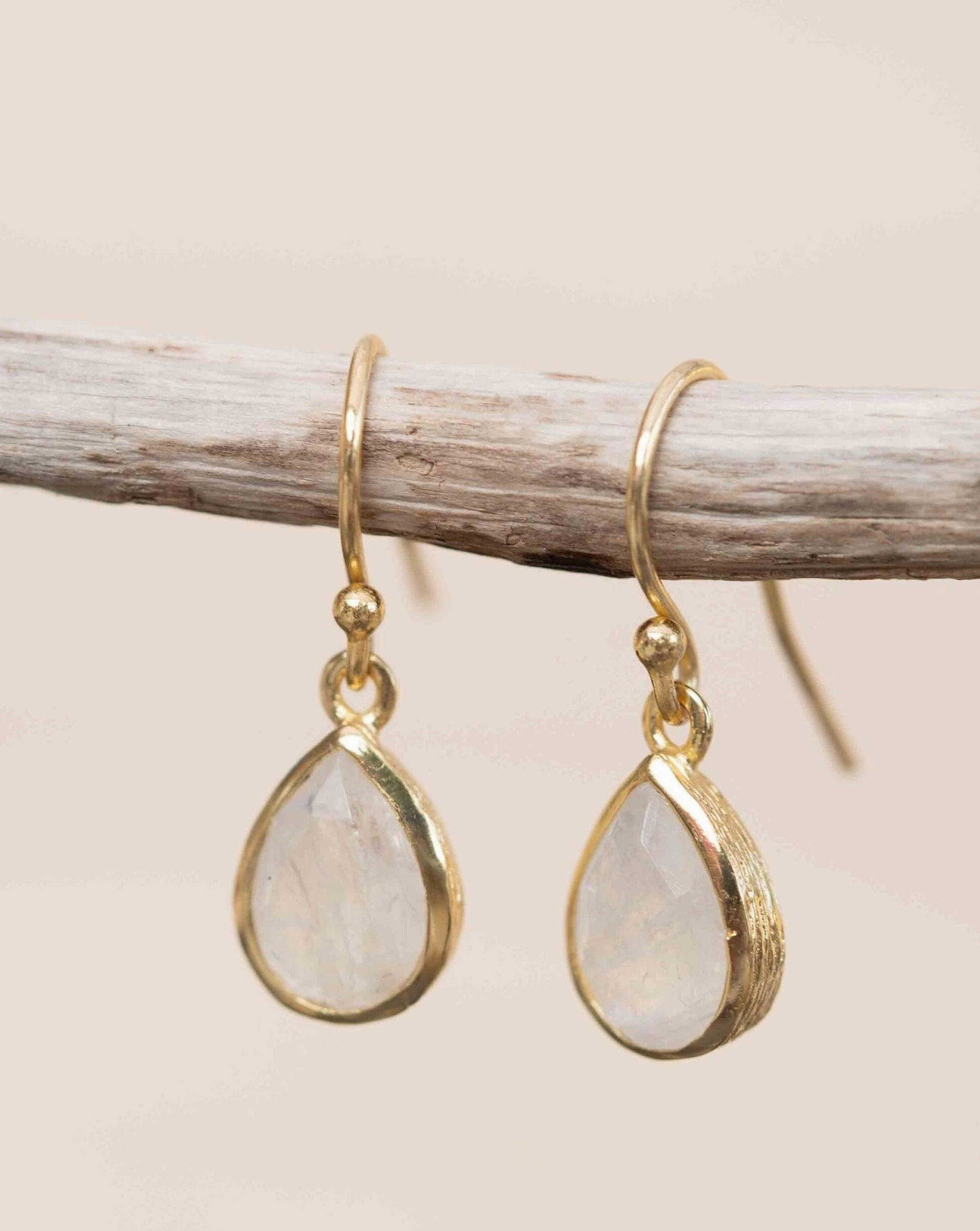 Moonstone Tear Drop Earrings ~ Gold Plated ~ ME188