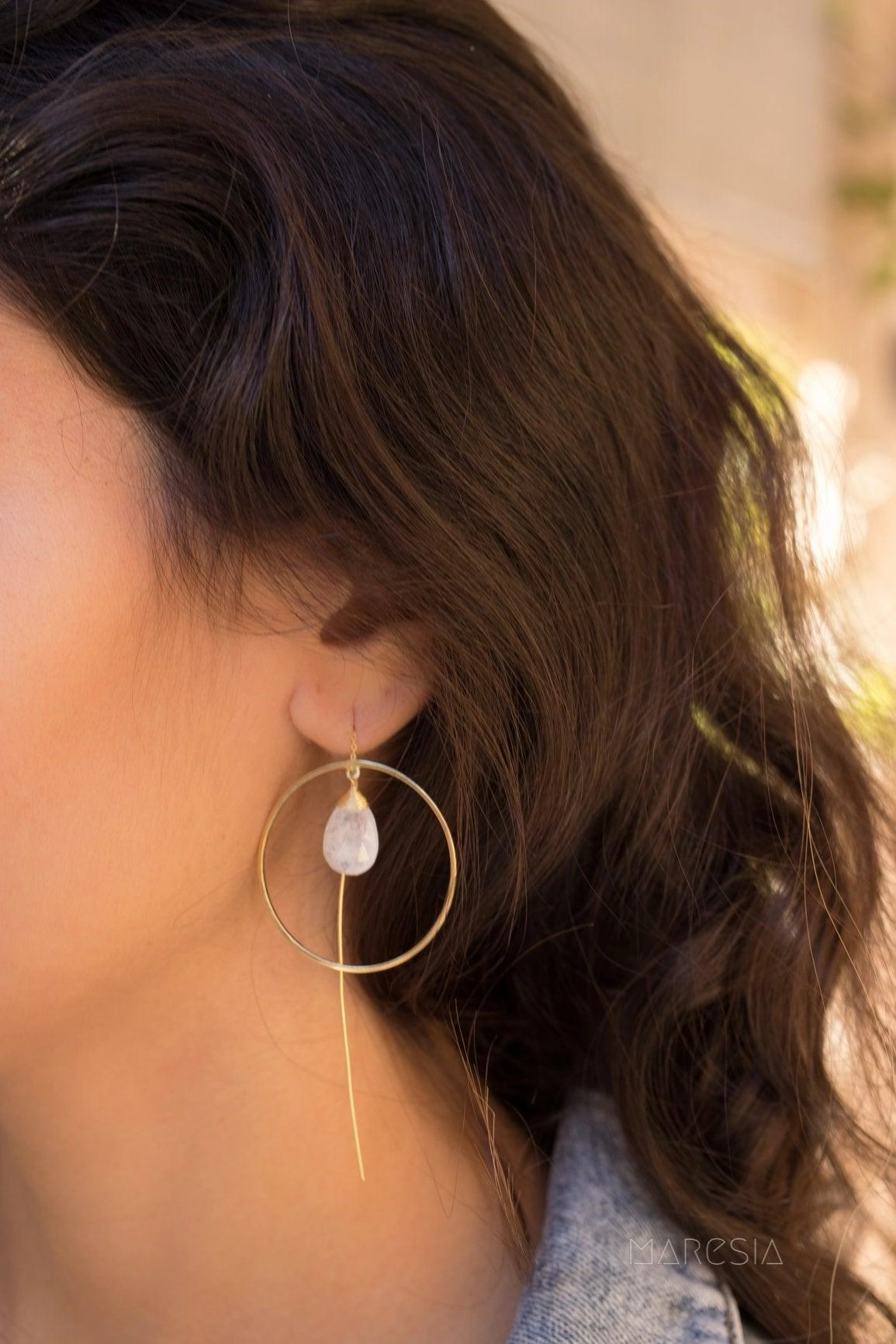Moonstone Threader Earrings ~ 18k Gold Plated~ ME104