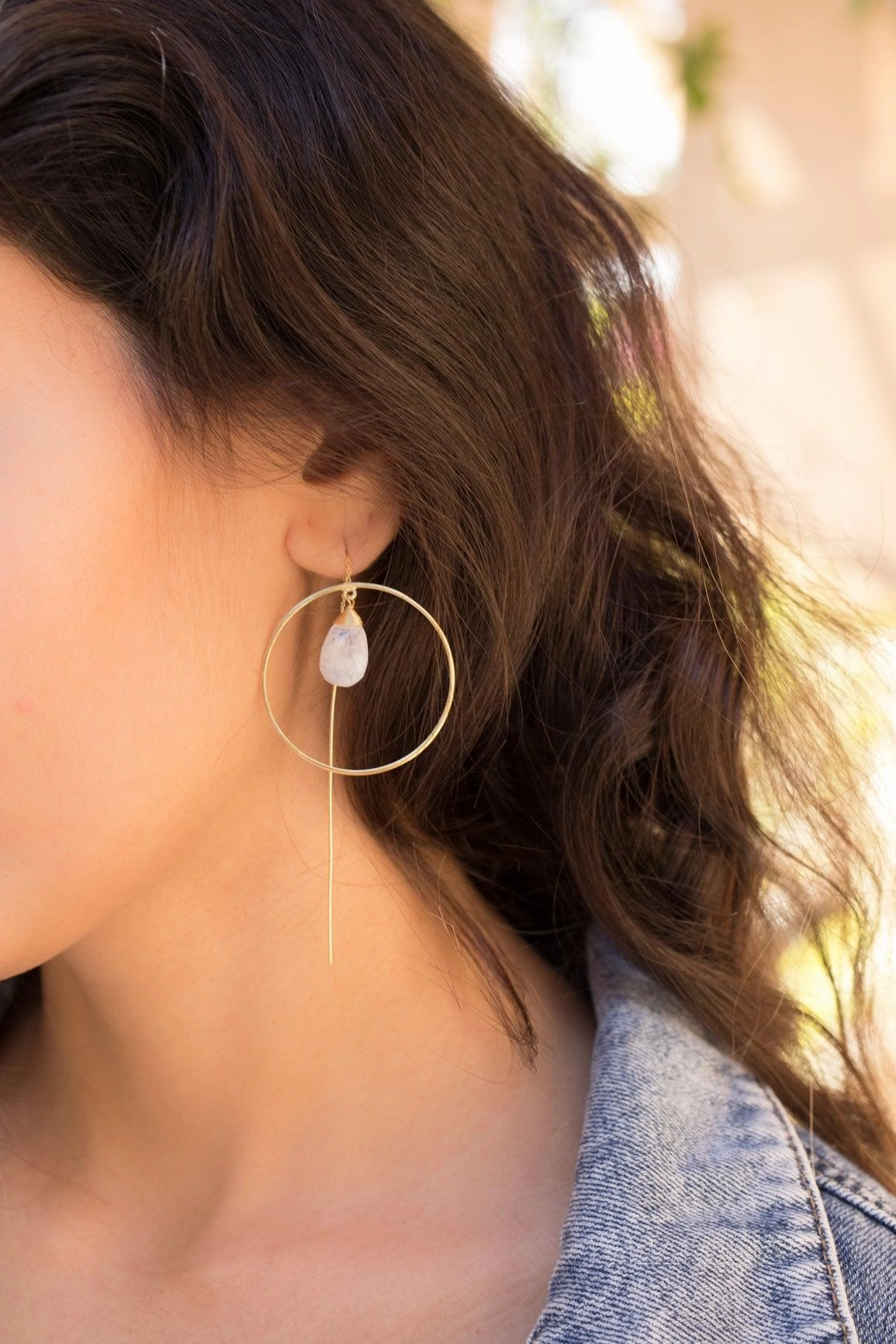 Moonstone Threader Earrings ~ 18k Gold Plated~ ME104
