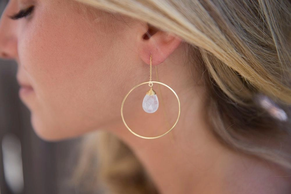 Moonstone Threader Earrings ~ 18k Gold Plated~ ME104