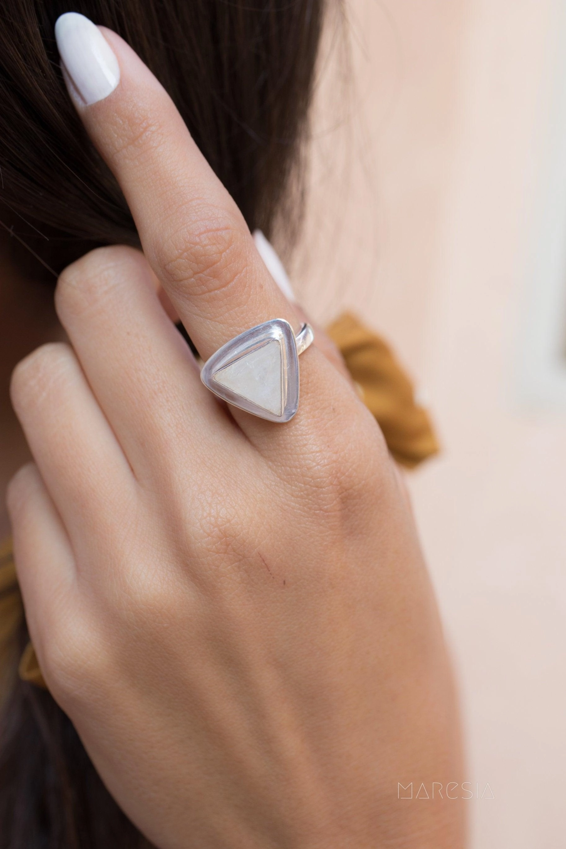 Moonstone Triangle Ring~Sterling Silver 925~MR158