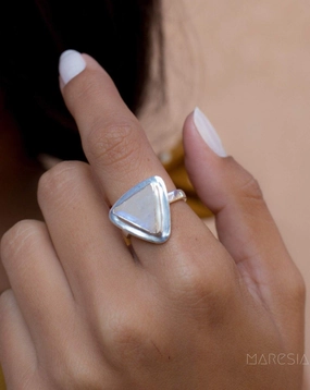 Moonstone Triangle Ring~Sterling Silver 925~MR158