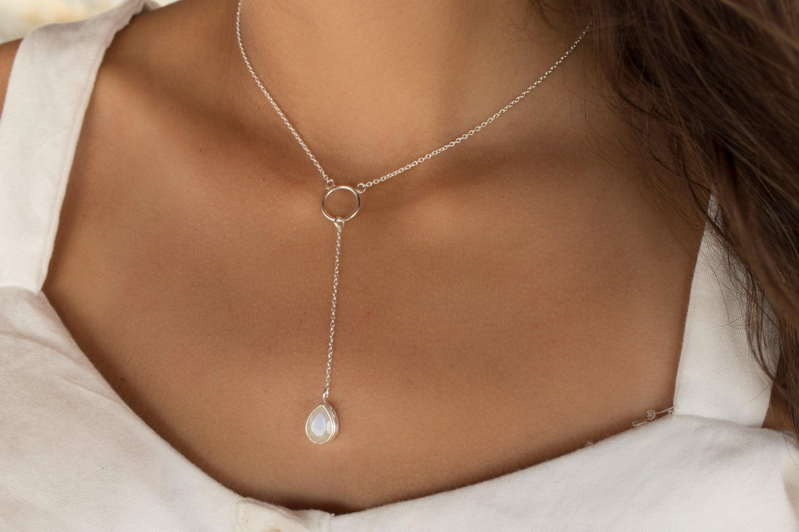 Moonstone Y Necklace ~ Sterling Silver 925~MN001B