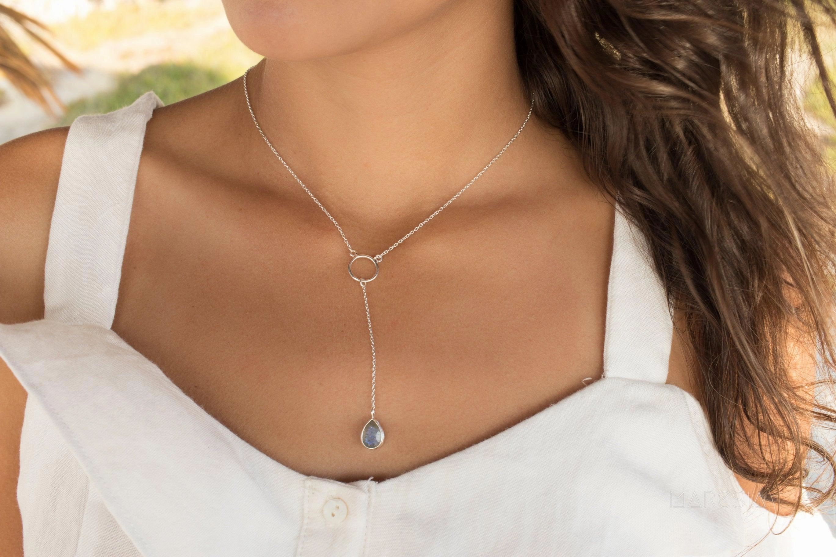 Moonstone Y Necklace ~ Sterling Silver 925~MN001B