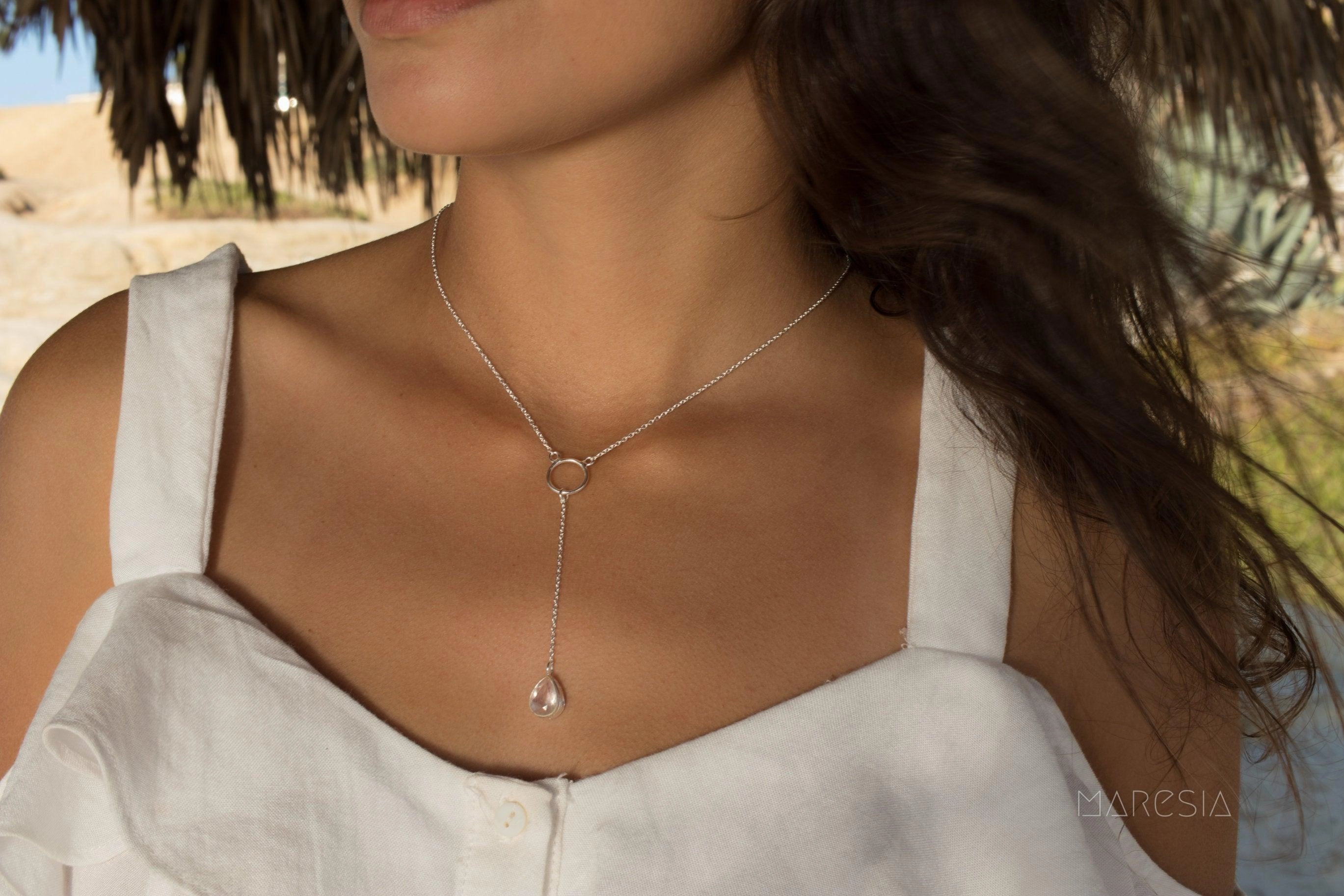 Moonstone Y Necklace ~ Sterling Silver 925~MN001B
