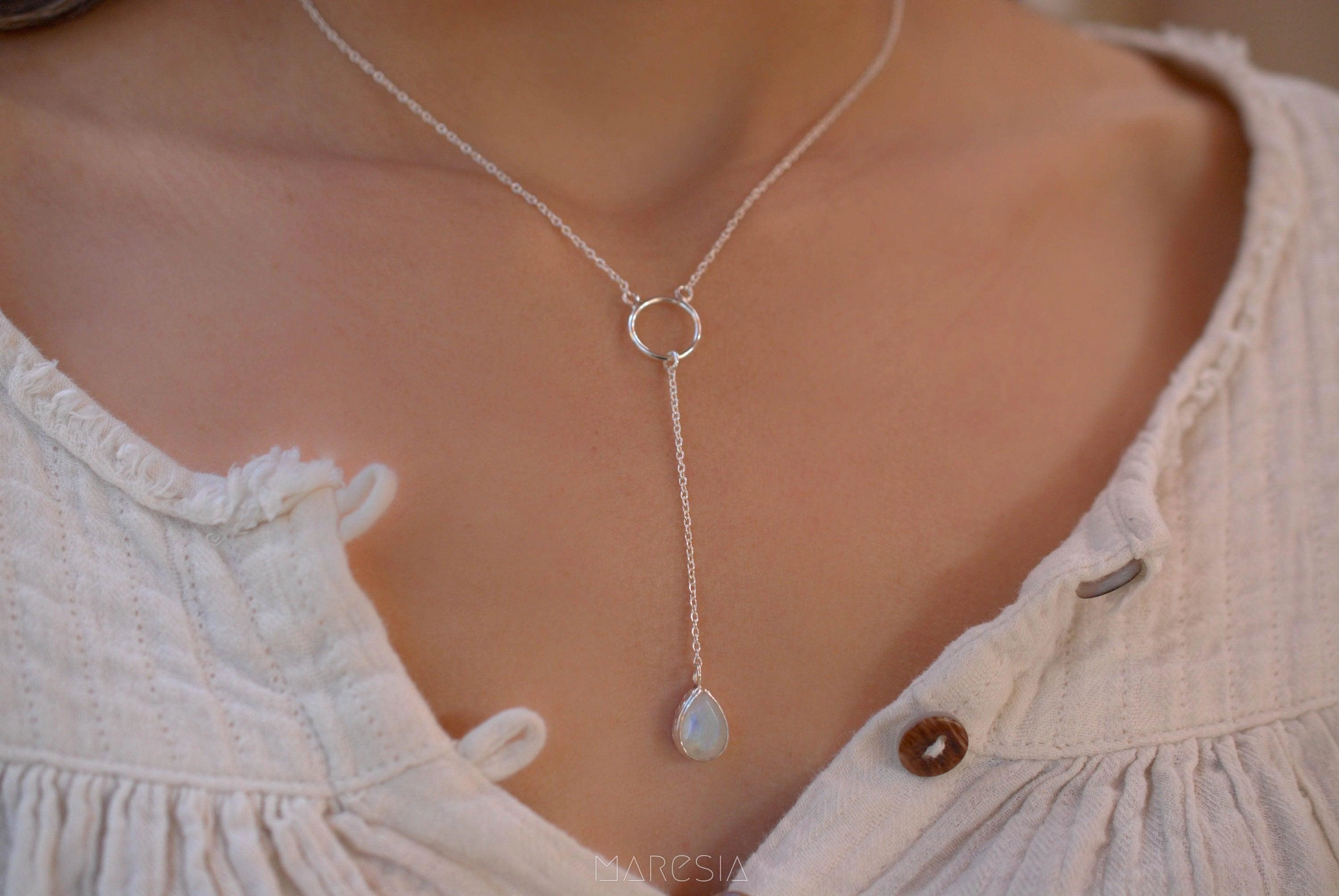 Moonstone Y Necklace ~ Sterling Silver 925~MN001B