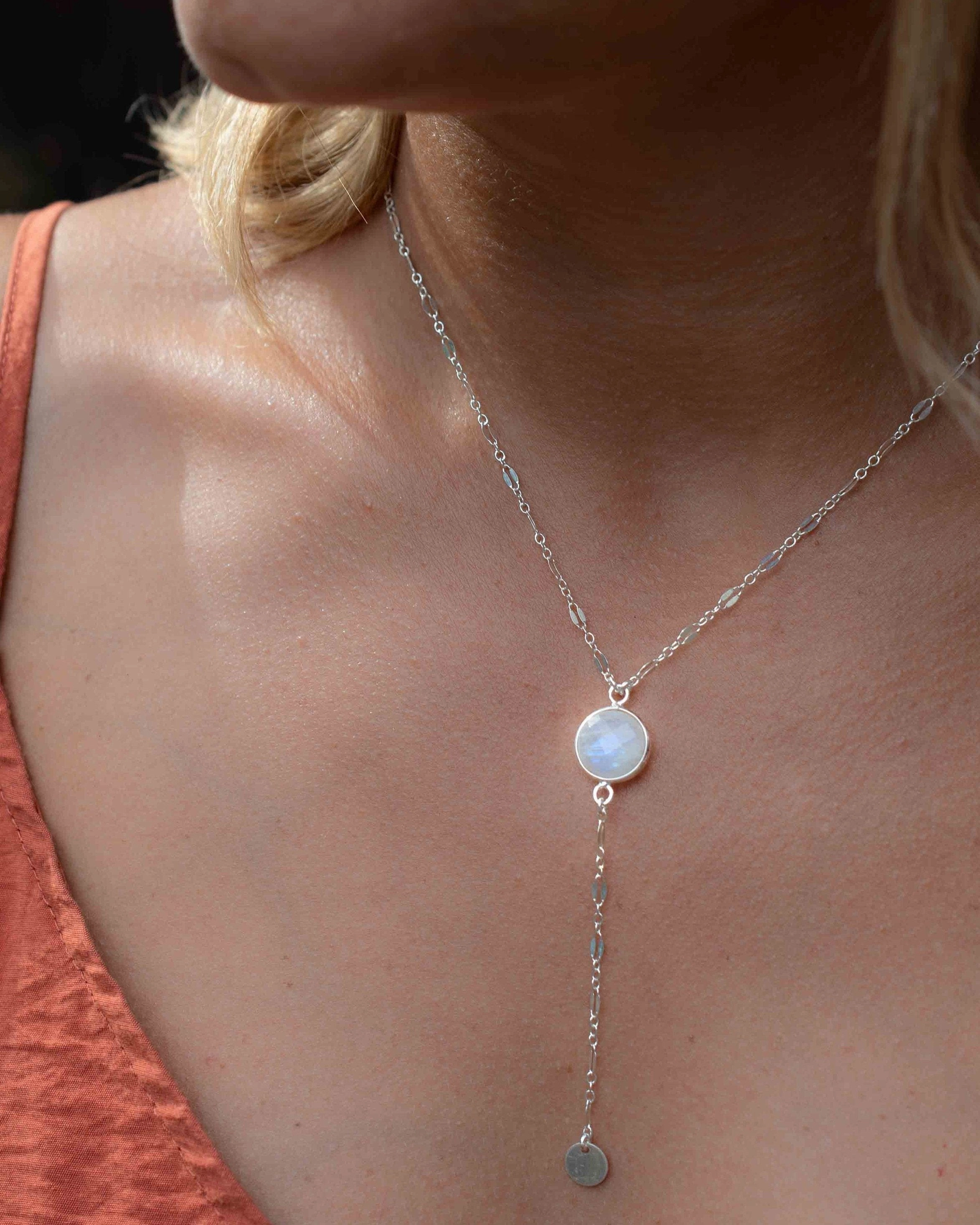 Moonstone Y Necklace ~ Sterling Silver 925 or Gold Filled ~ MN013B