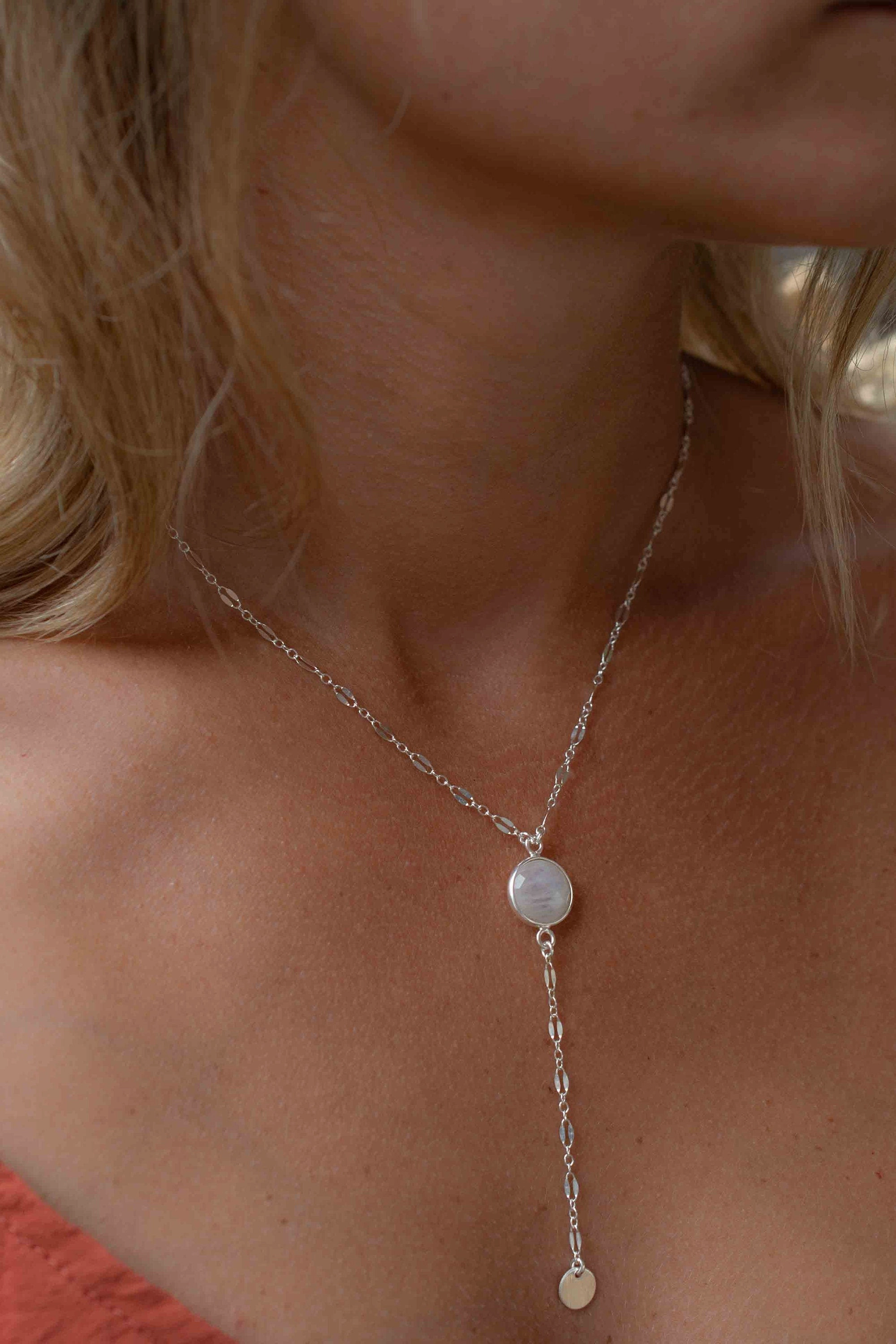 Moonstone Y Necklace ~ Sterling Silver 925 or Gold Filled ~ MN013B