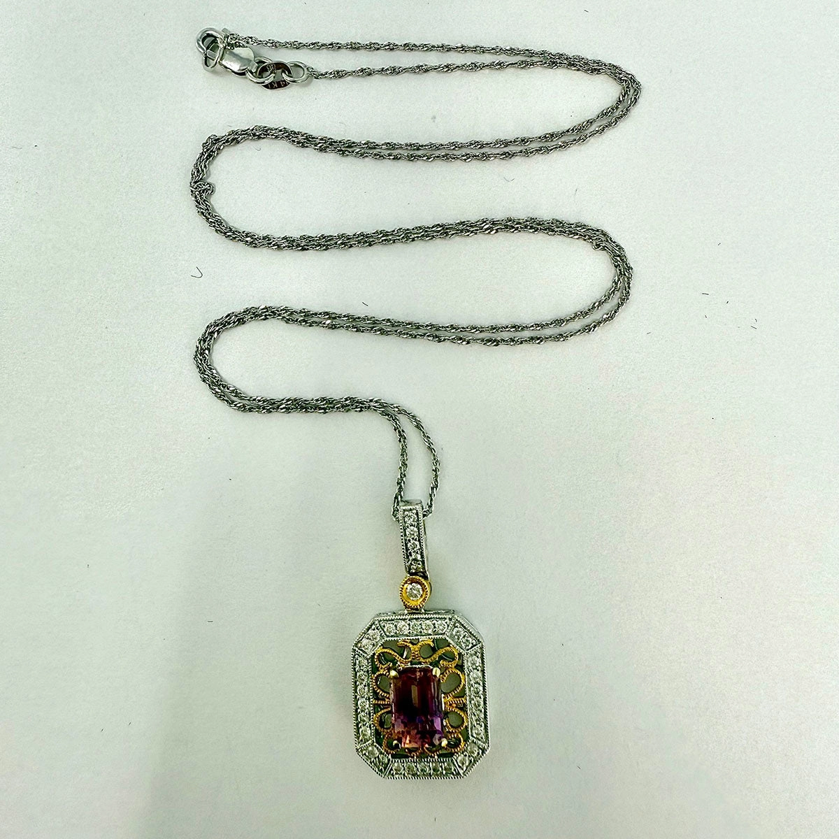 Morganite and Diamond Pendant Necklace