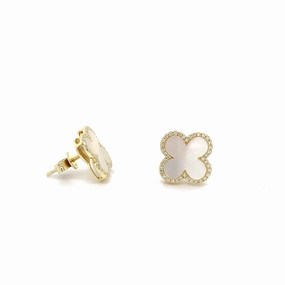 Mother Of Pearl and Diamond Clover Earrings