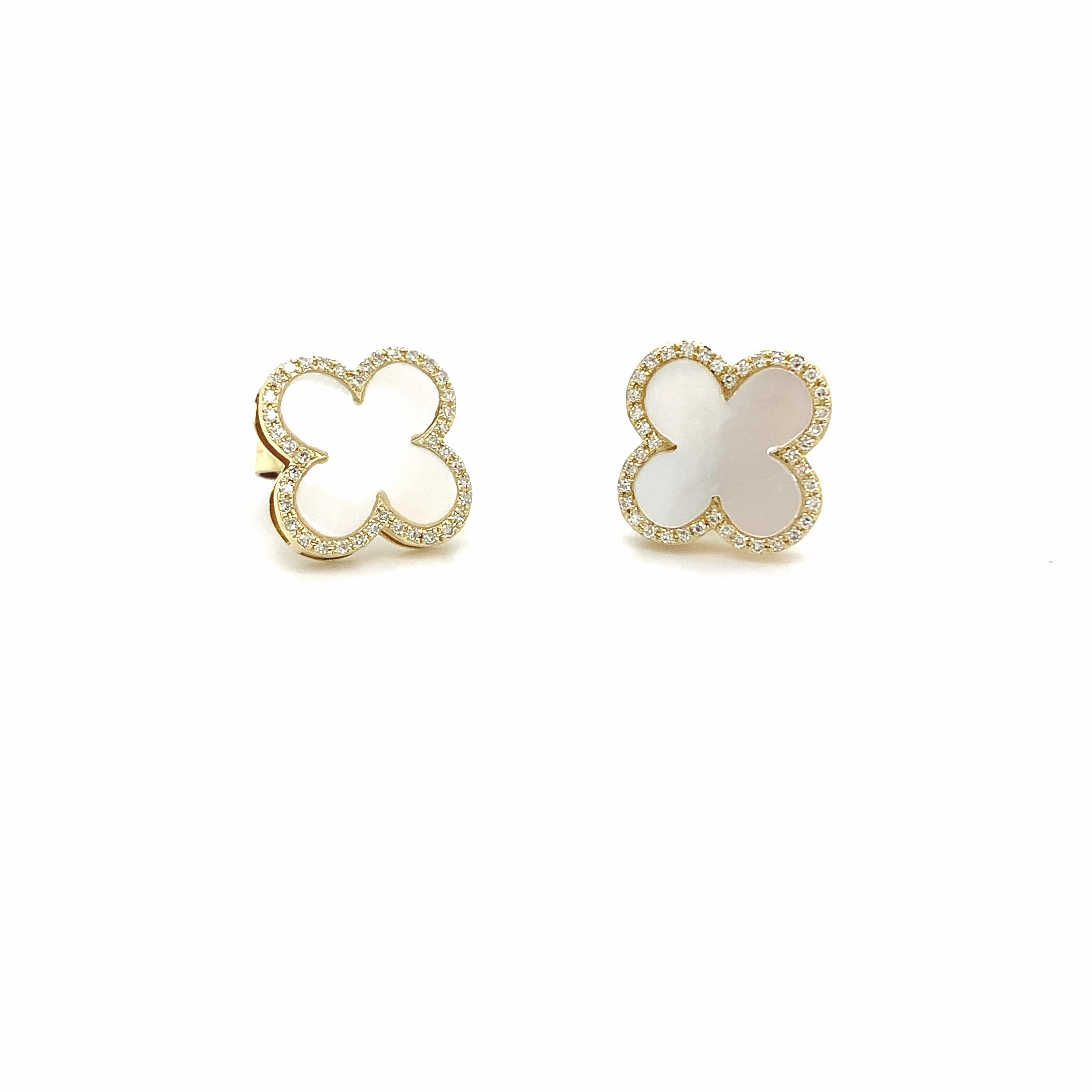 Mother Of Pearl and Diamond Clover Earrings
