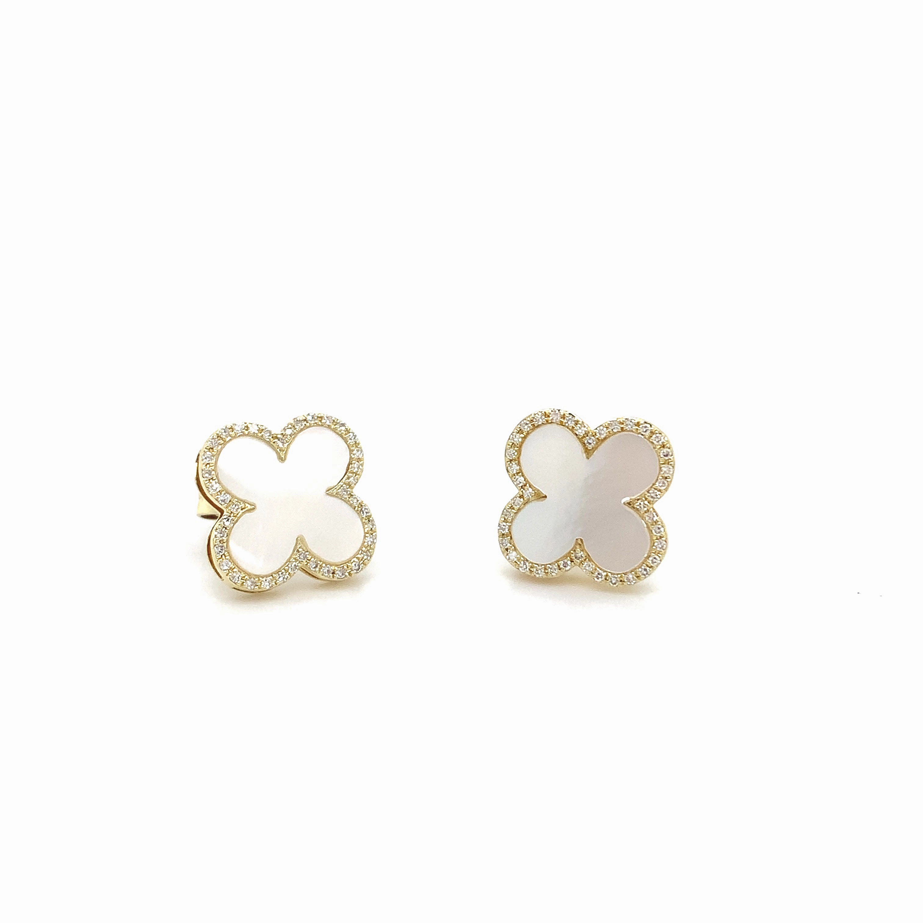Mother Of Pearl and Diamond Clover Earrings