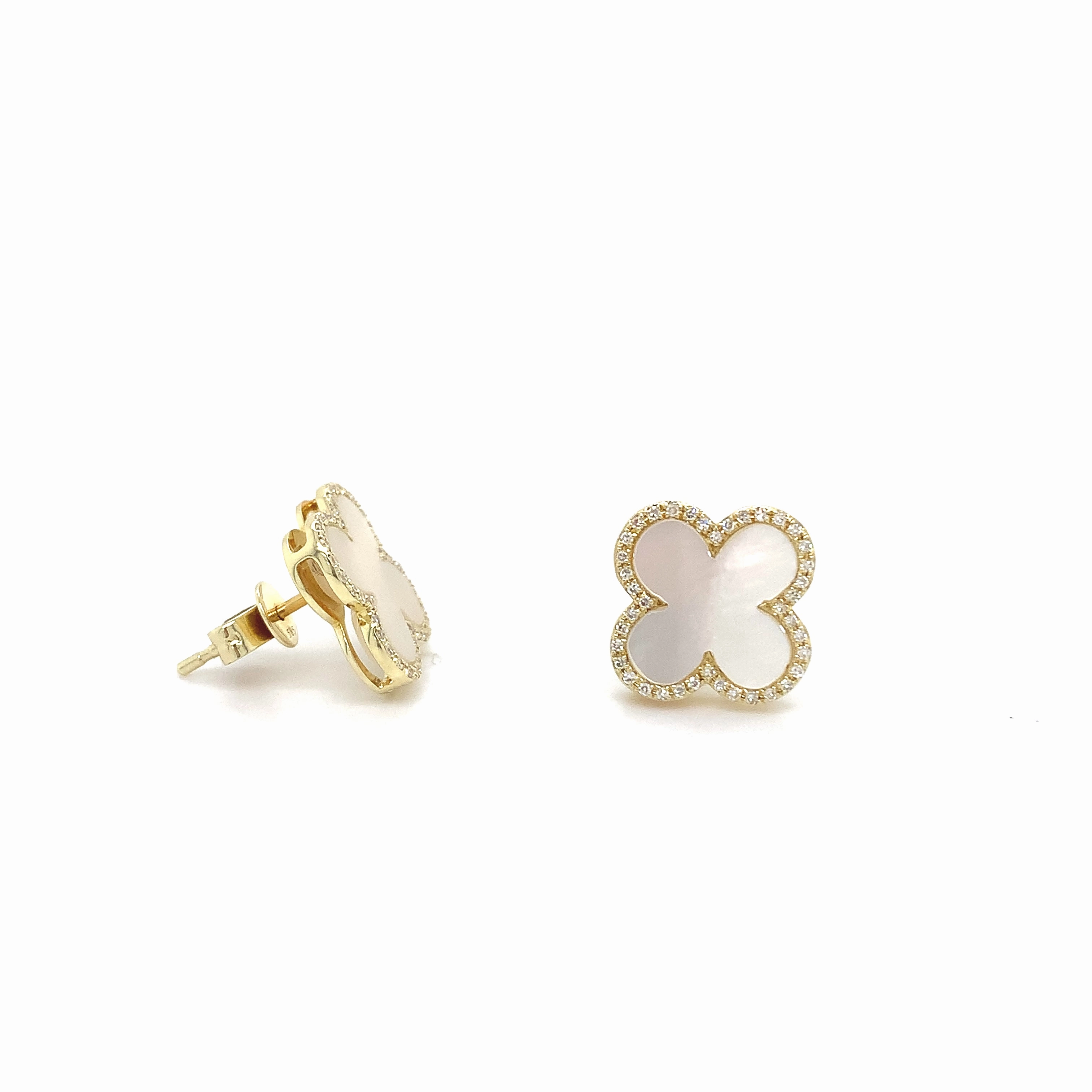 Mother Of Pearl and Diamond Clover Earrings