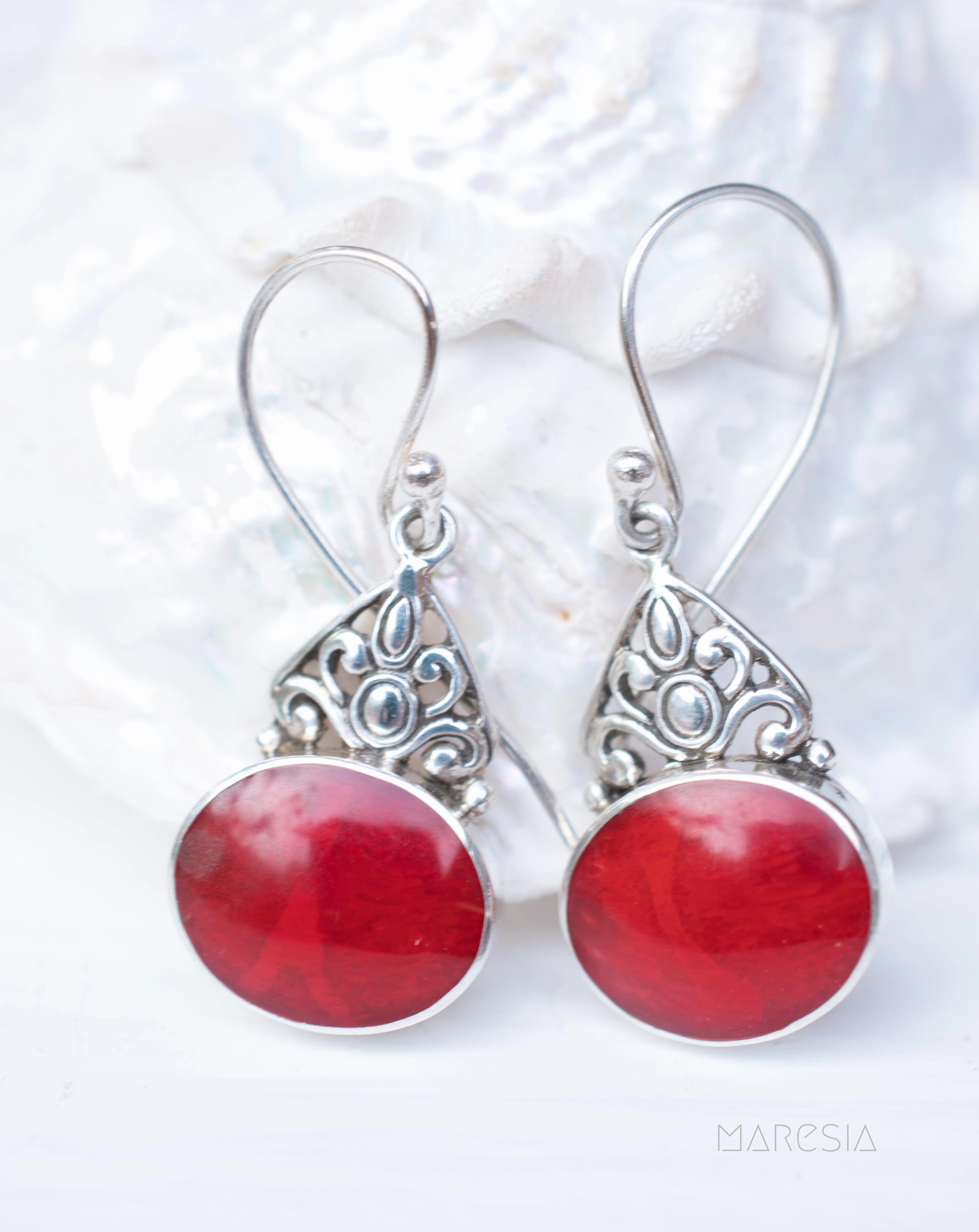 Mother of Pearl or Coral Earrings ~ Sterling Silver 925 ~ SME068