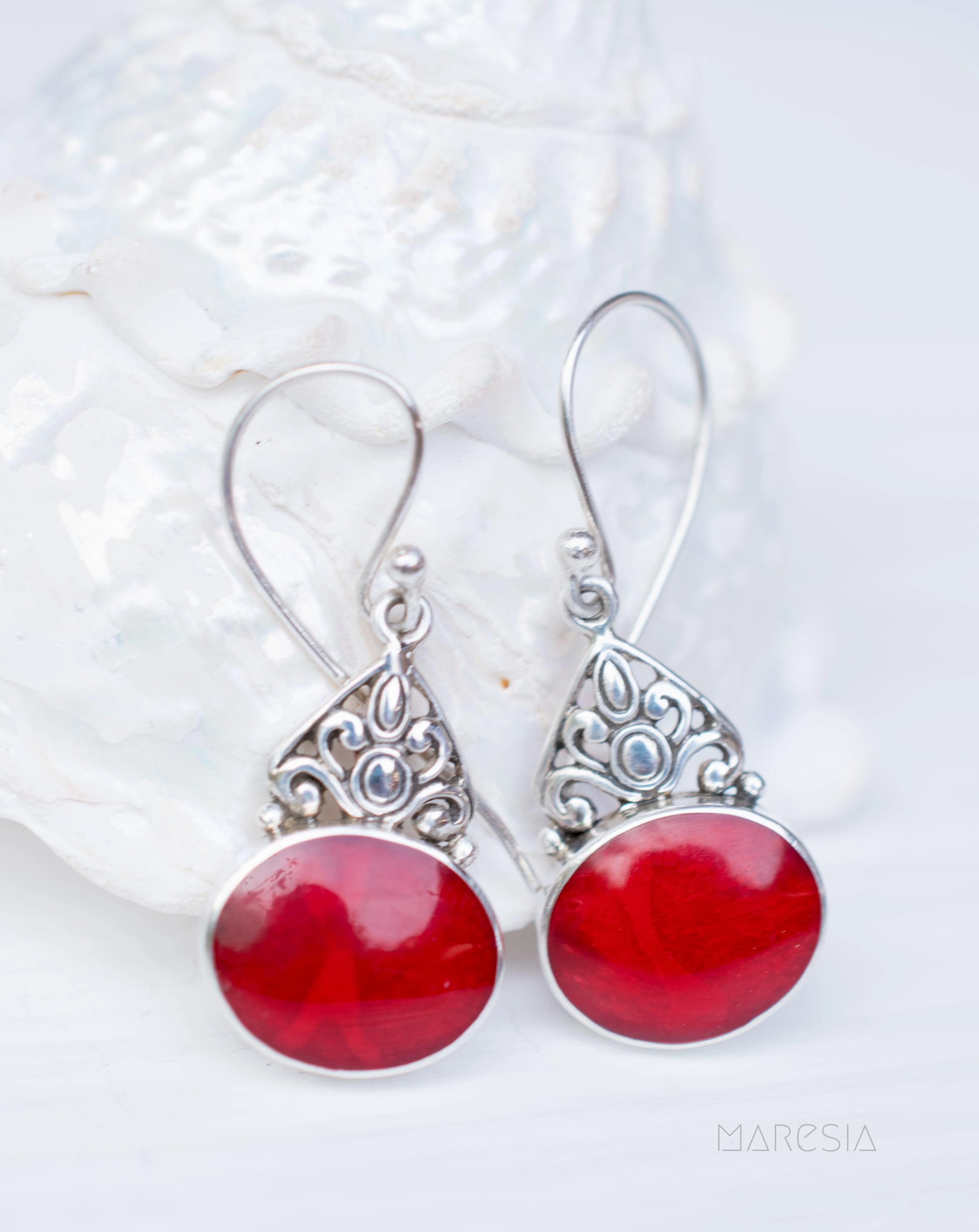 Mother of Pearl or Coral Earrings ~ Sterling Silver 925 ~ SME068