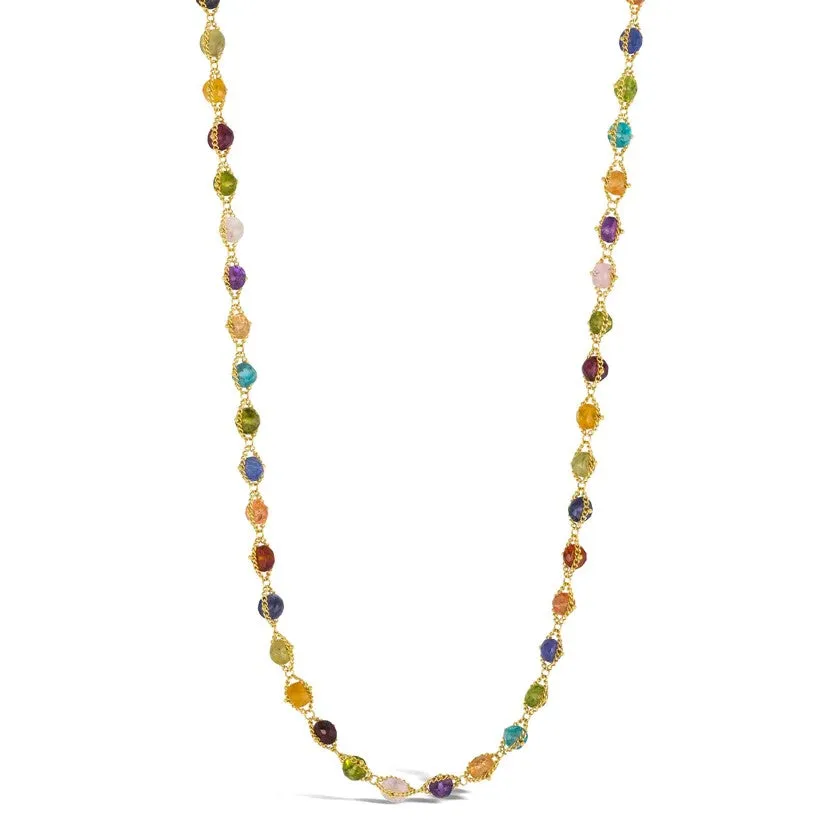 Multi-Colored Gemstone Woven Necklace