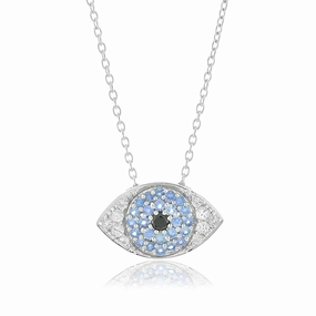 Multi-Color Sapphire Evil Eye Pendant Necklace